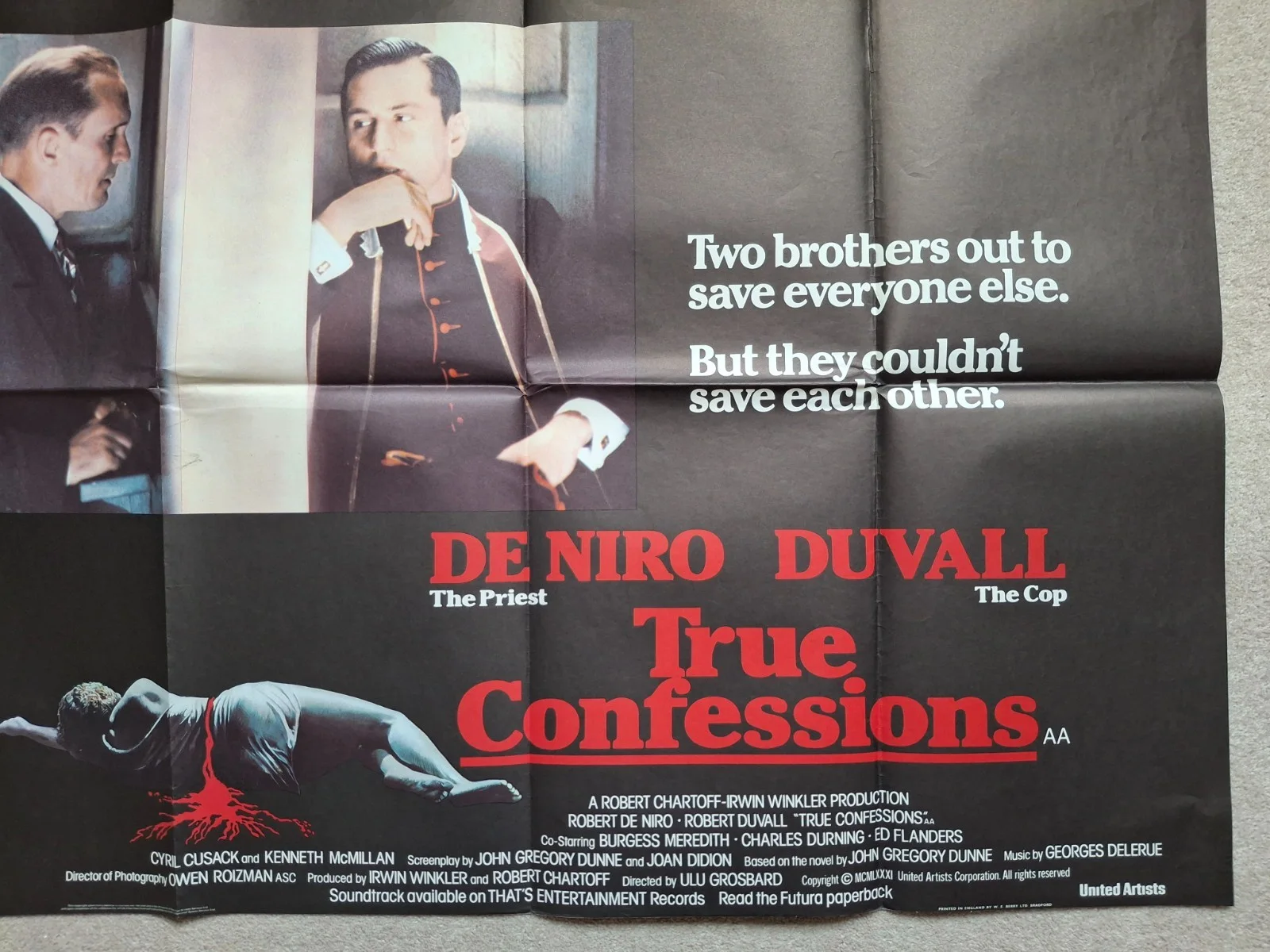 True Confessions Original Film Cinema Movie Quad Poster Robert De Niro Duvall, изображение 5