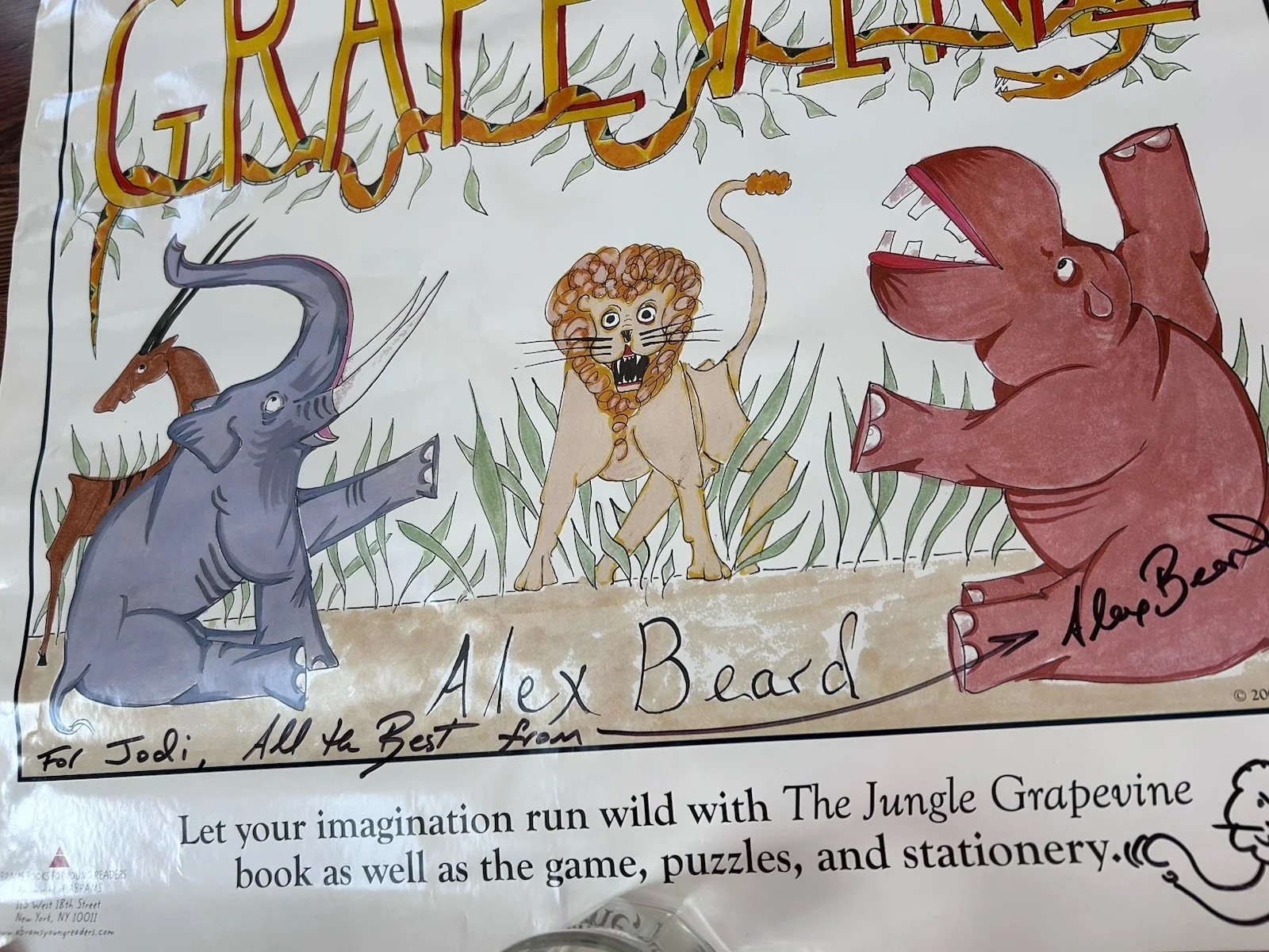 Alex Beard — Alex Beard Signed Poster w/Drawing - The Jungle Grapevine 26x38 New, изображение 3
