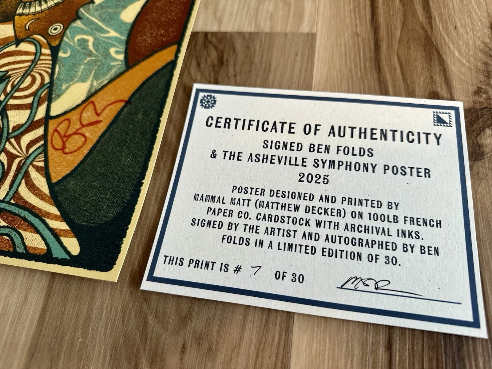 Autographed BEN FOLDS Asheville 2025 poster, MINT, 12.5x19 inch, изображение 2