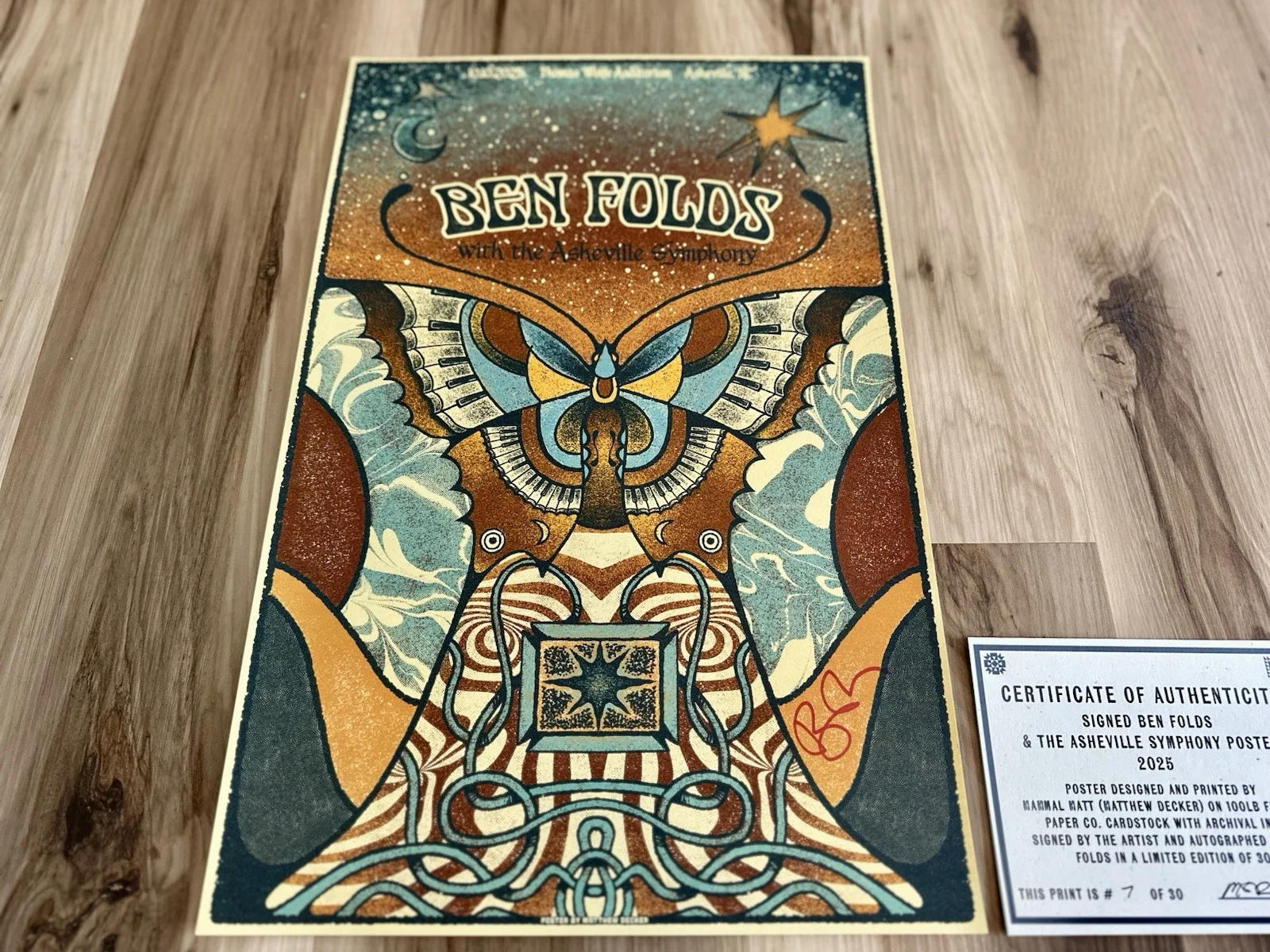 Autographed BEN FOLDS Asheville 2025 poster, MINT, 12.5x19 inch, изображение 3