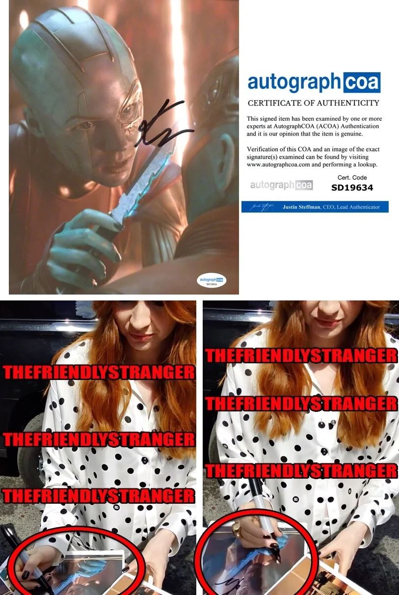 Karen Gillan — Karen Gillan signed "AVENGERS: ENDGAME" 8x10 Photo EXACT PROOF c Nebula ACOA COA