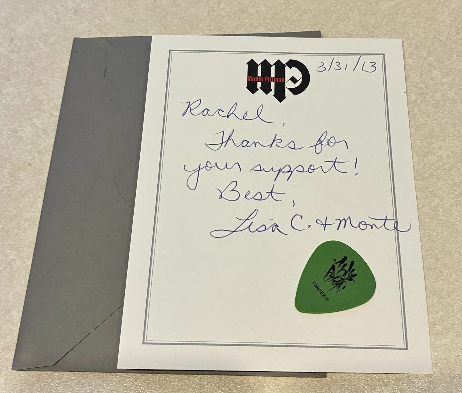 Guitar Pick and Signed Letter From Monte Pittman Autographed 2013 Mdna Madonna, изображение 2