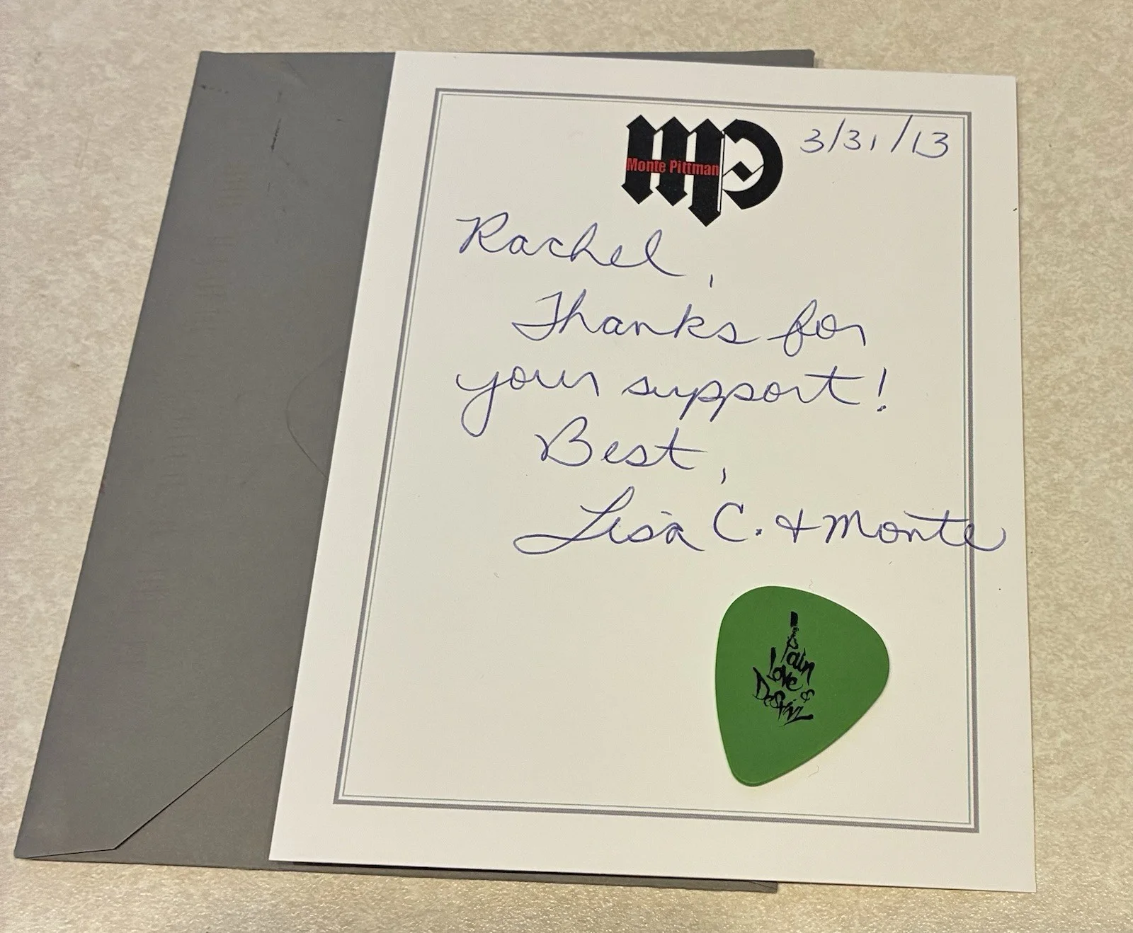 Guitar Pick and Signed Letter From Monte Pittman Autographed 2013 Mdna Madonna, изображение 4