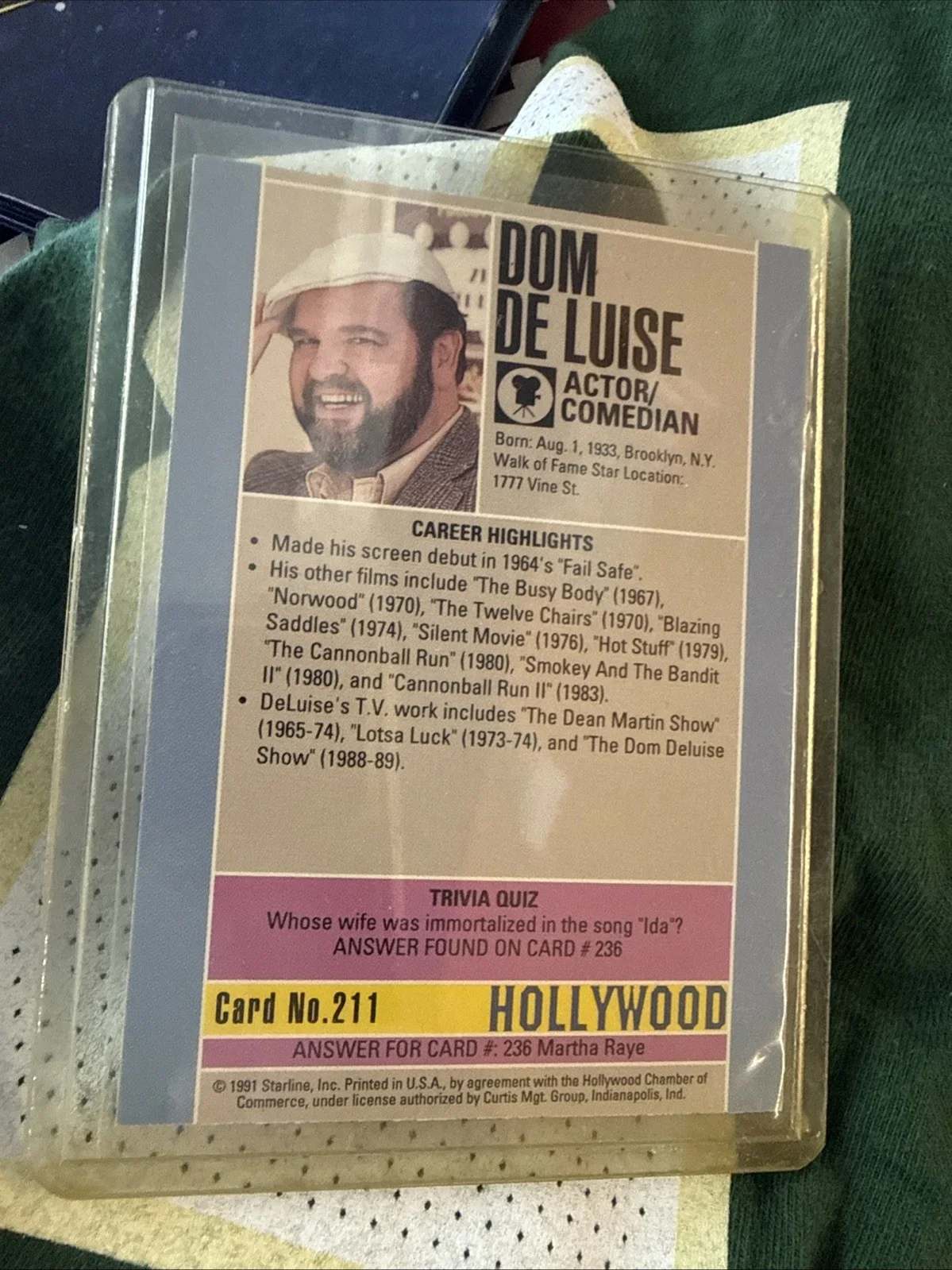 Autographed Dom De Luise Card Hollywood 211, image 2