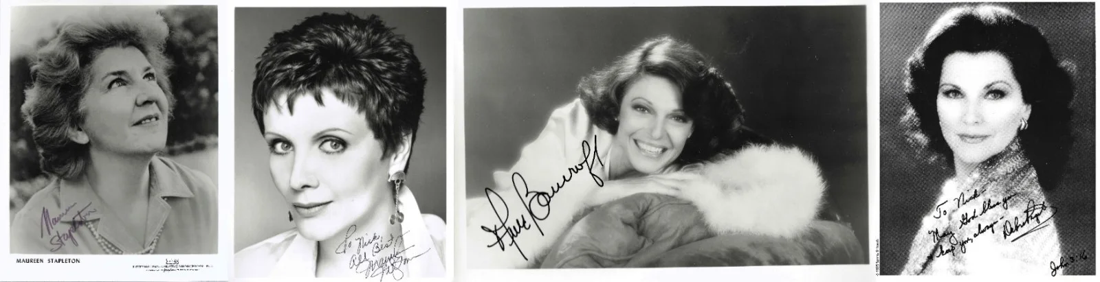 ANNE BANCROFT, MAUREEN STAPLETON, DEBRA PAGET, MAUREEN McGOVERN — 4 GREAT ACTRESSES signed ANNE BANCROFT, Debra Paget PLUS 2 OTHERS . 8x10 see loa