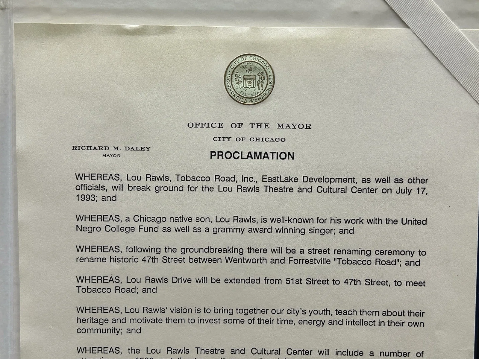Vintage City Of Chicago Mayor Richard M. Daley Official Letter To Lou Rawls, изображение 4