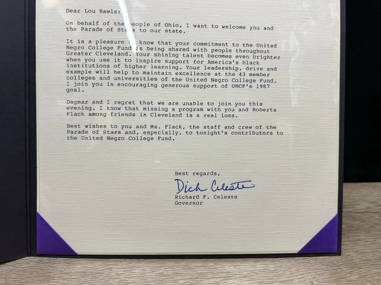 Vintage State Of Ohio Governor Richard F. Celeste Official Letter To Lou Rawls, изображение 3