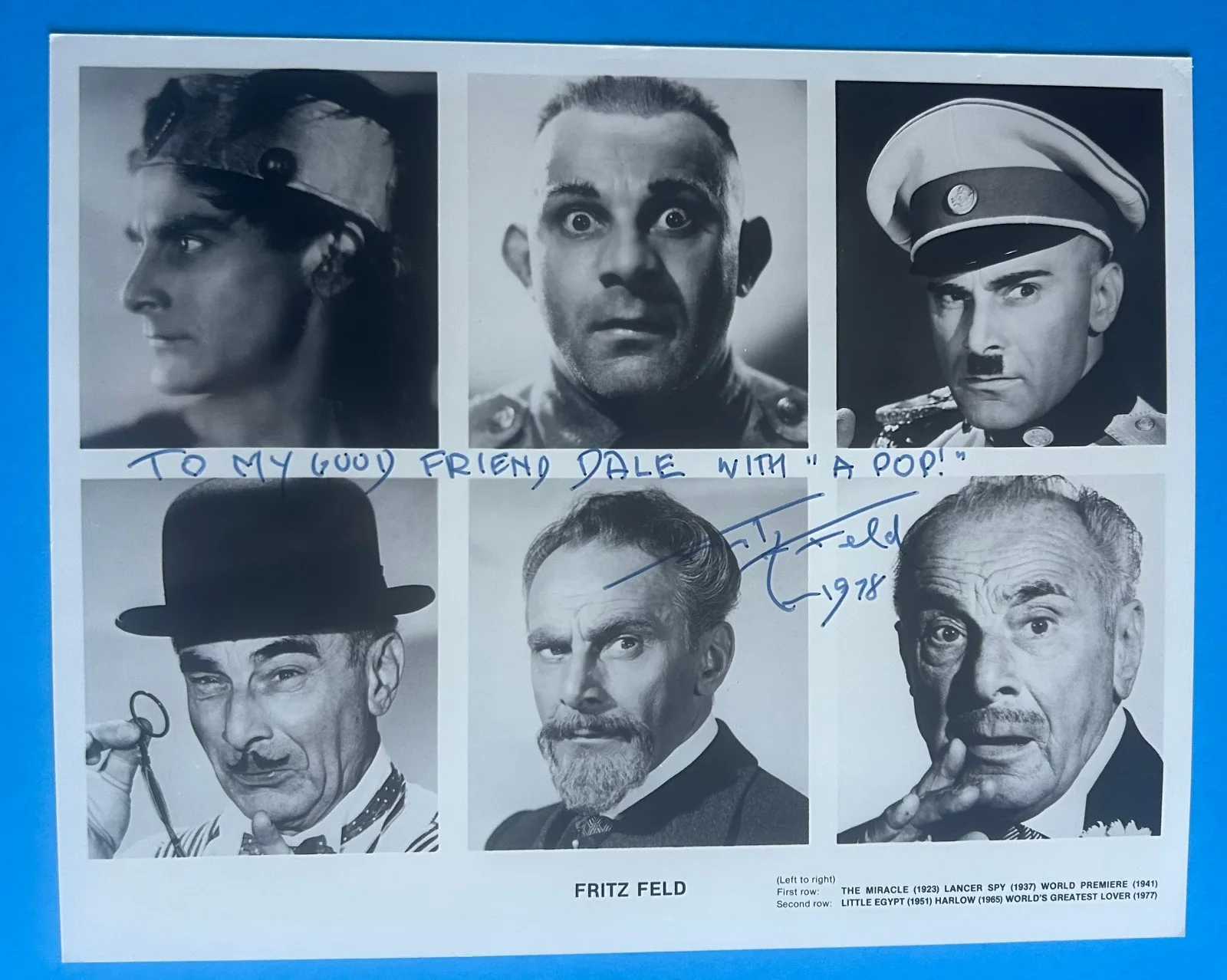 Fritz Feld — Fritz Feld (Hello Dolly, ) Boldly Hand Autographed Signed Photograph Dated 1978