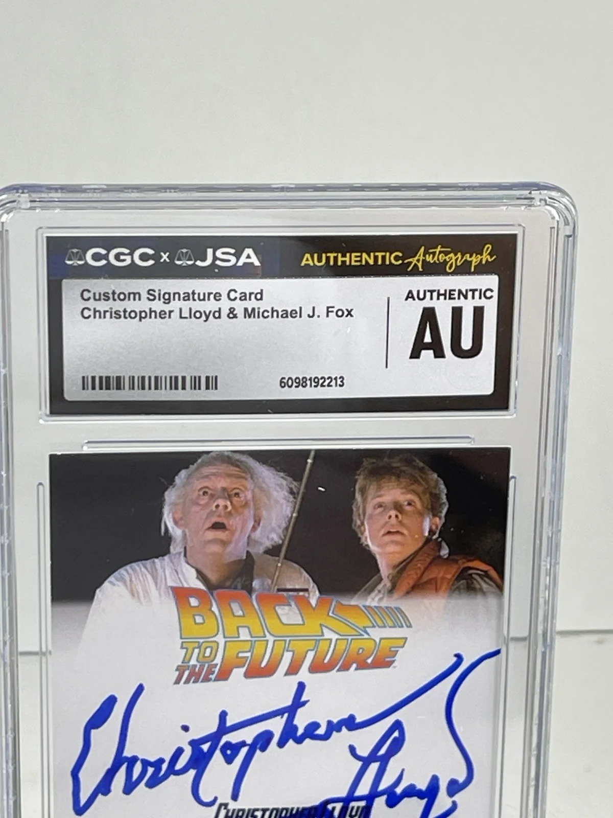Michael J. Fox, Christipher Lloyd — Michael J Fox & Christopher Lloyd Dual Signed card CGC-JSA Slabbed Authentic, image 3