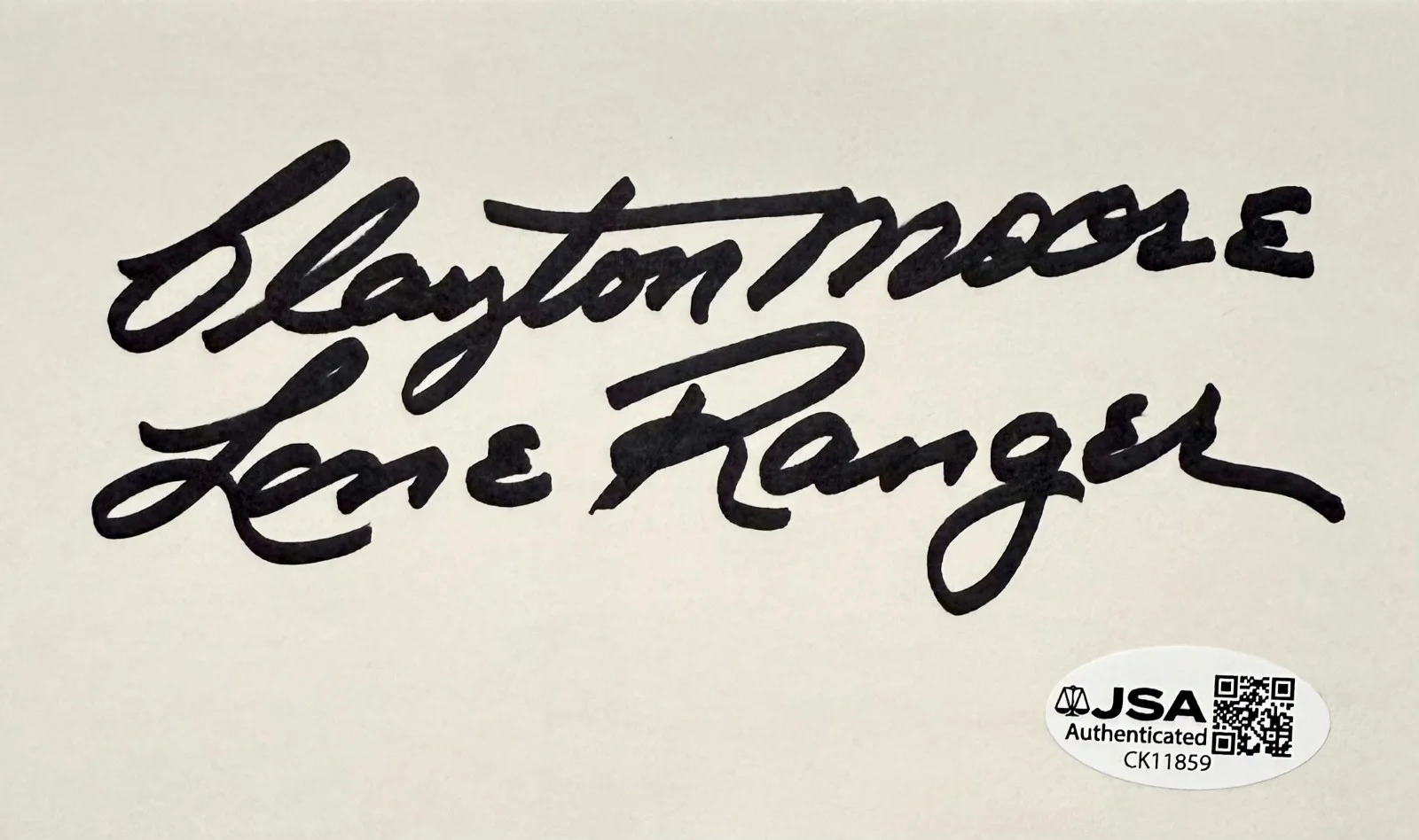 Clayton Moore — CLAYTON MOORE Signed Autographed 3"x 5" INDEX CARD THE LONE RANGER JSA CERTIFIED