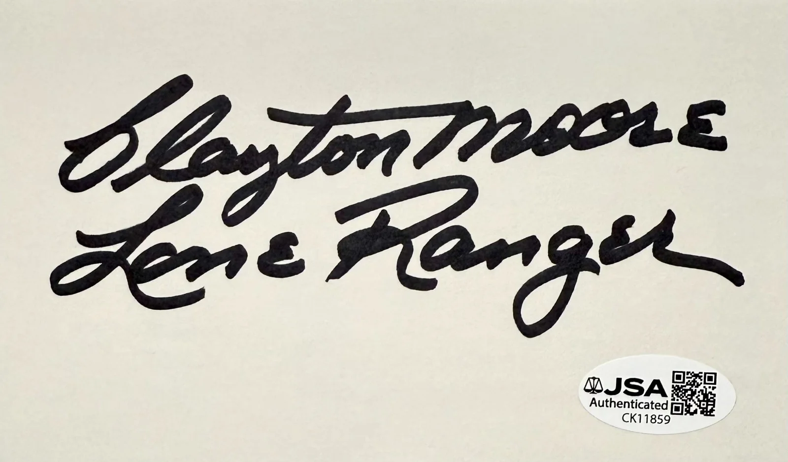 Clayton Moore — CLAYTON MOORE Signed Autographed 3"x 5" INDEX CARD THE LONE RANGER JSA CERTIFIED, изображение 3