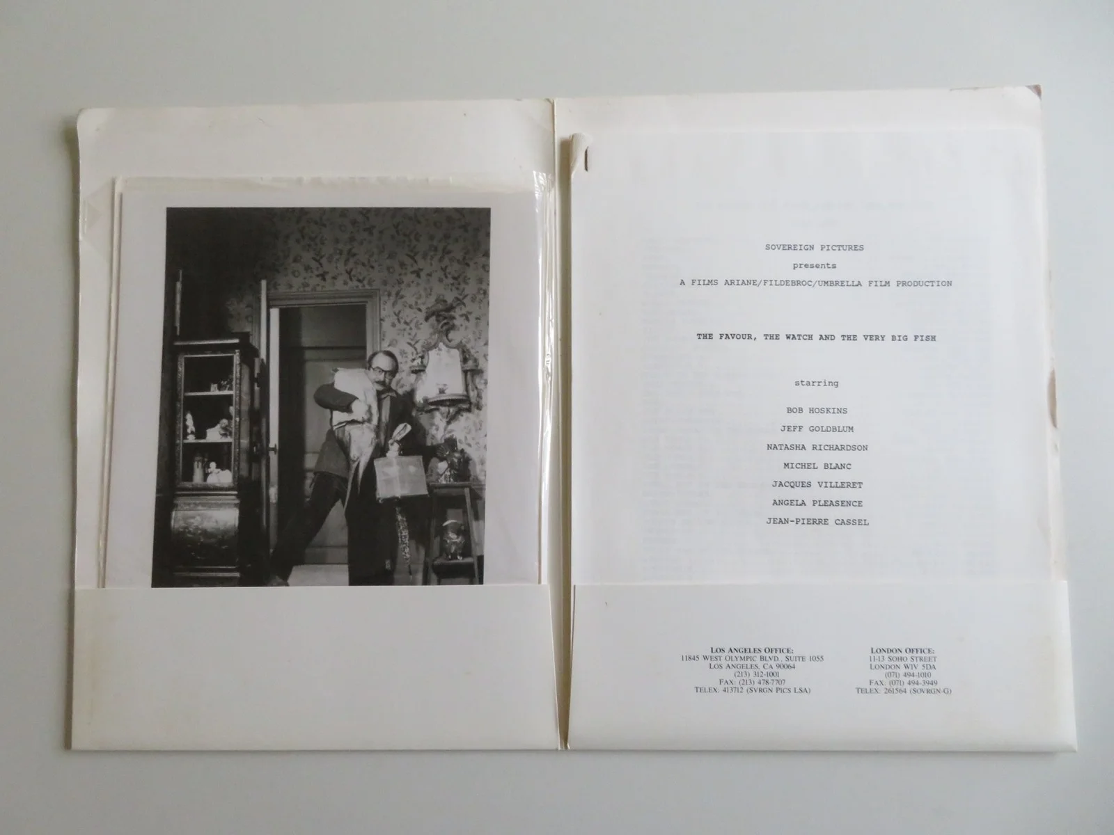 THE FAVOUR, THE WATCH AND THE VERY BIG FISH PRESS KIT 1991 BOB HOSKINS GOLDBLUM, изображение 2