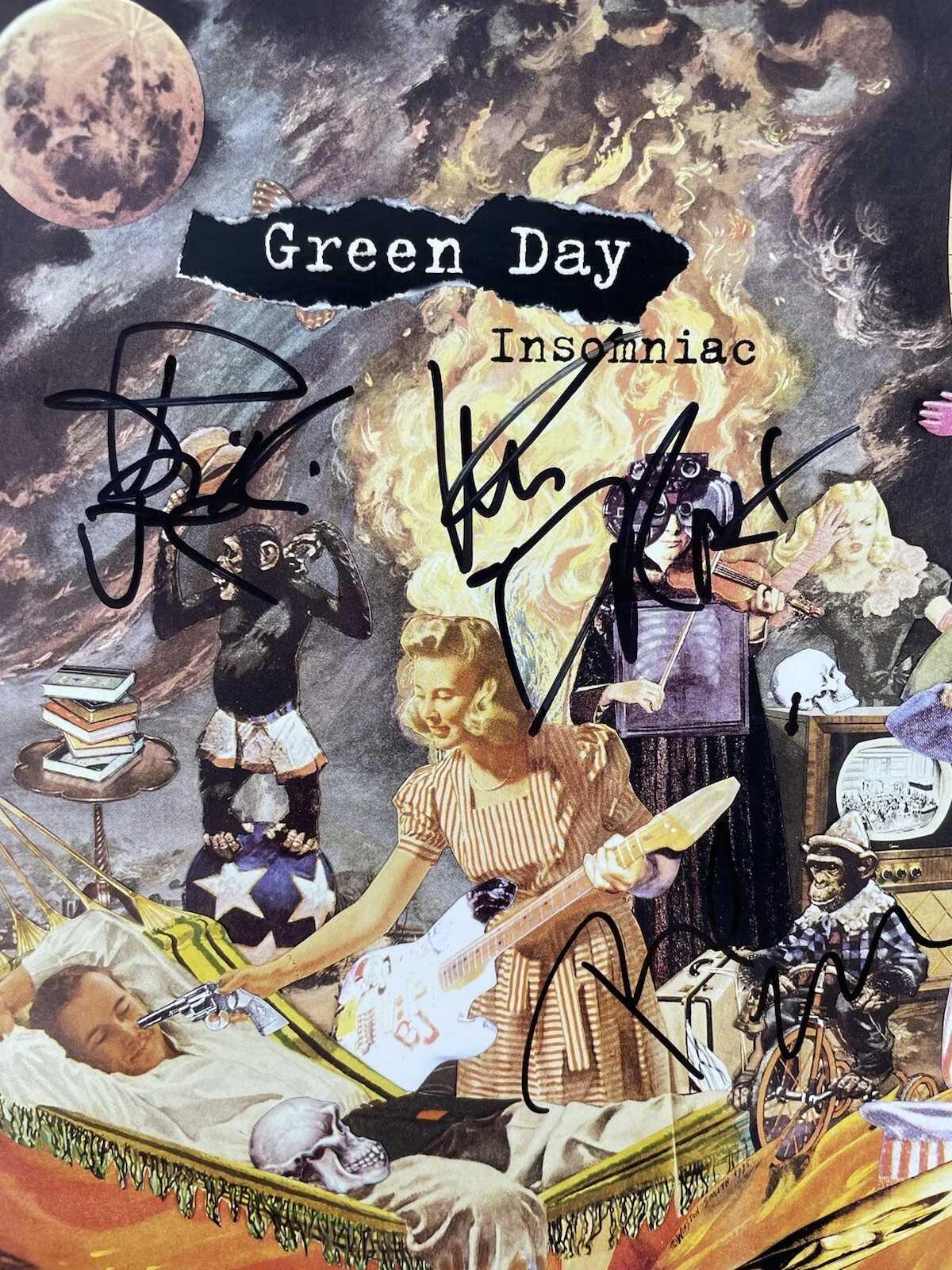 Green Day Signed Insomniac Vinyl Billie Joe Armstrong Mike Dirnt Tre Cool JSA 🎸, изображение 5