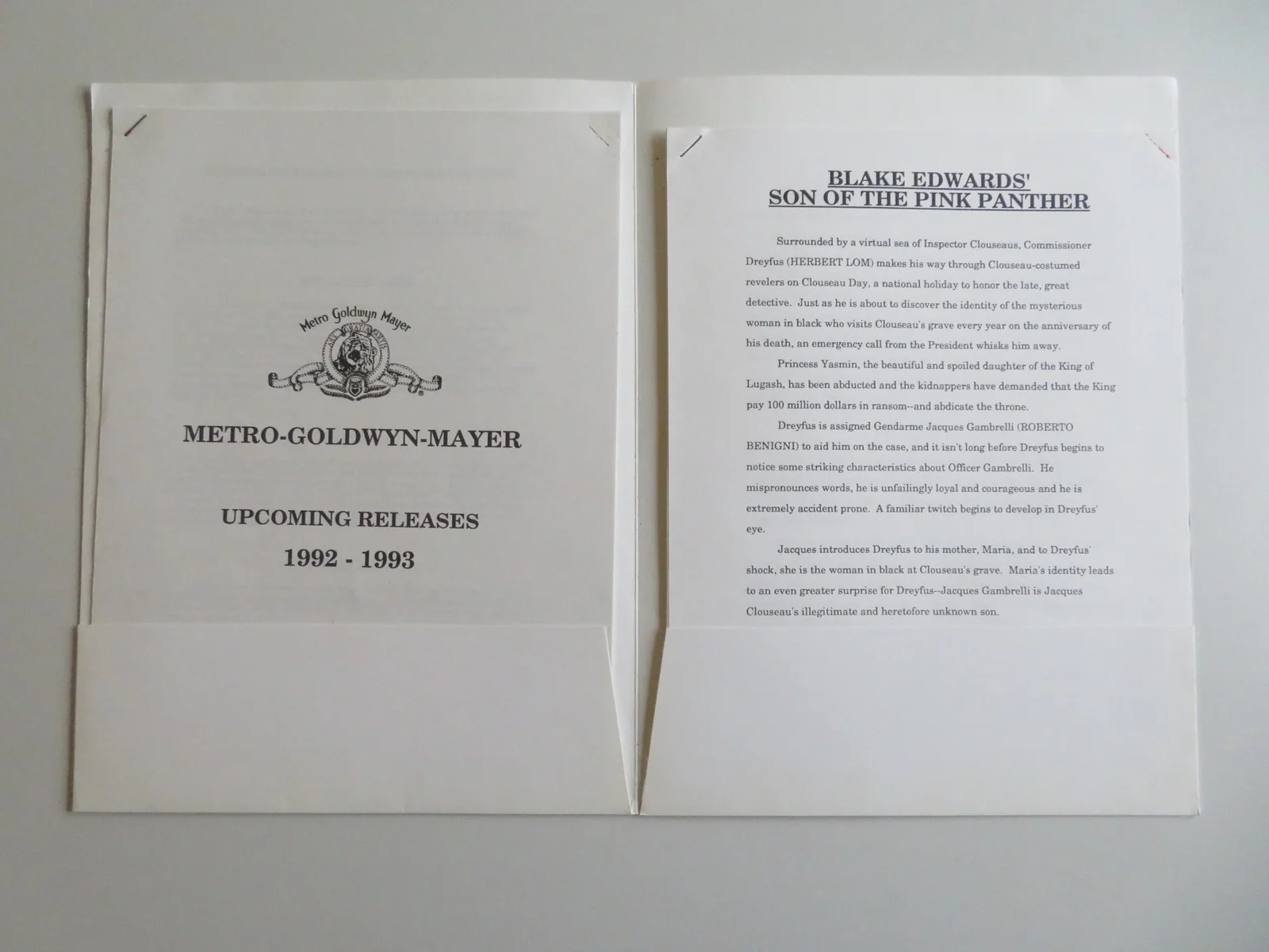 SON OF THE PINK PANTHER PRESS KIT 1993 ROBERTO BENIGNI HERBERT LOM BURT KWOUK, изображение 2