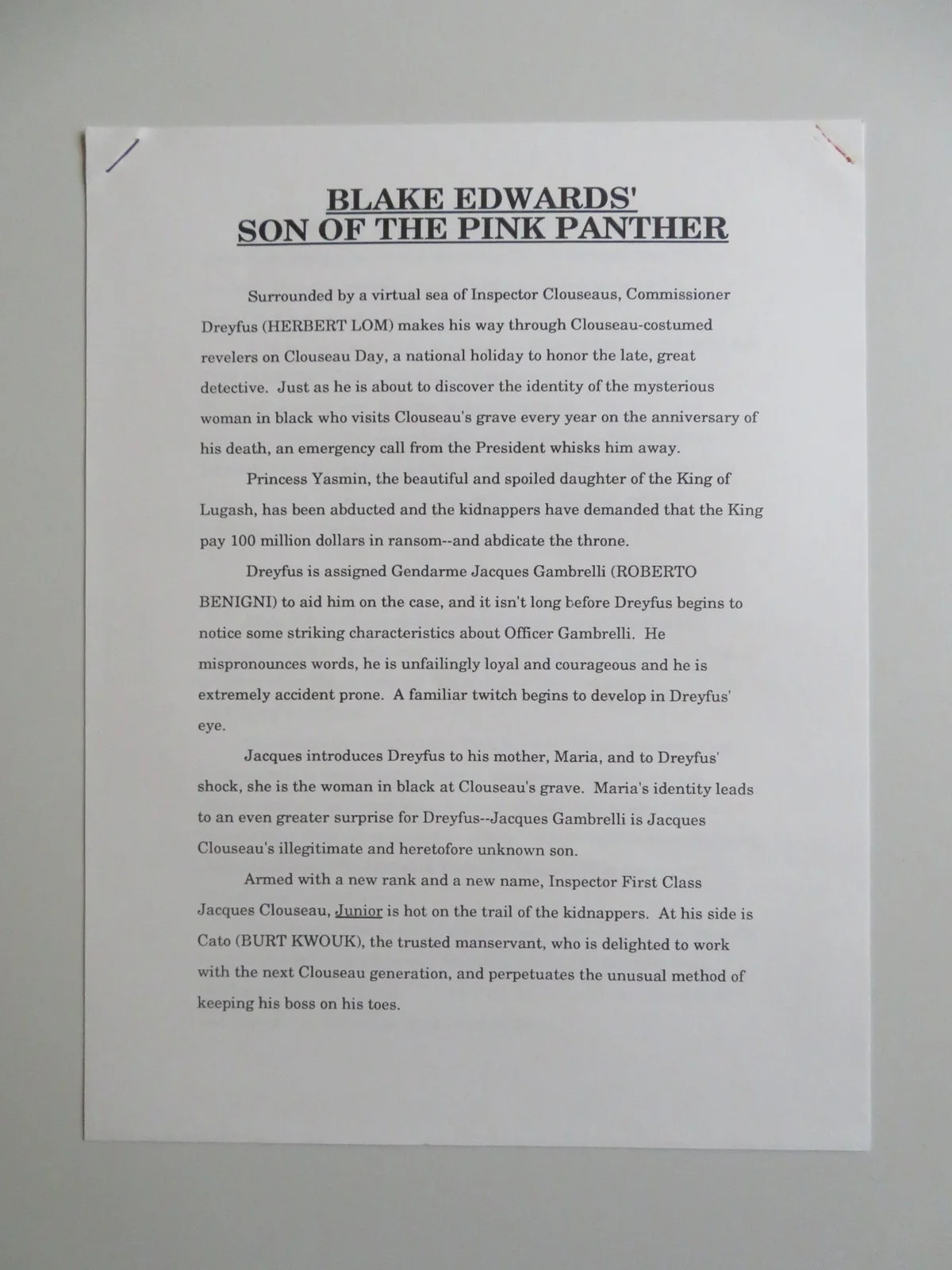 SON OF THE PINK PANTHER PRESS KIT 1993 ROBERTO BENIGNI HERBERT LOM BURT KWOUK, изображение 5