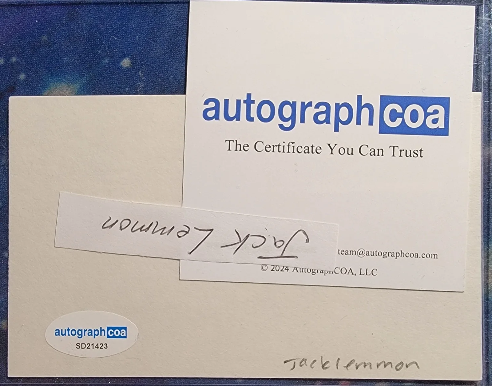 Jack Lemmon — Jack Lemmon Authentic Signed Index Card W/ ACOA Grumpy Old Men, image 2