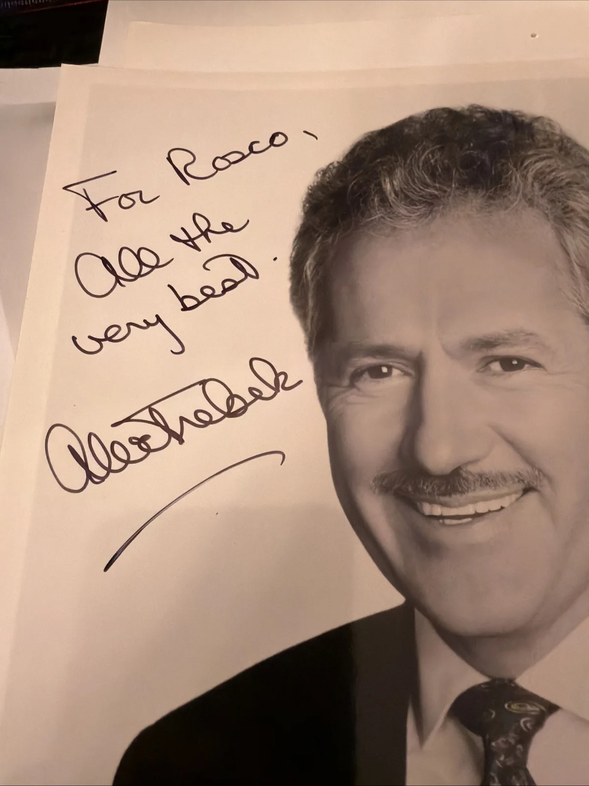 Alex Trebek — Jeopardy Host Alex Trebek Signed Autograph 8x10 B&W Promo Photo, image 3