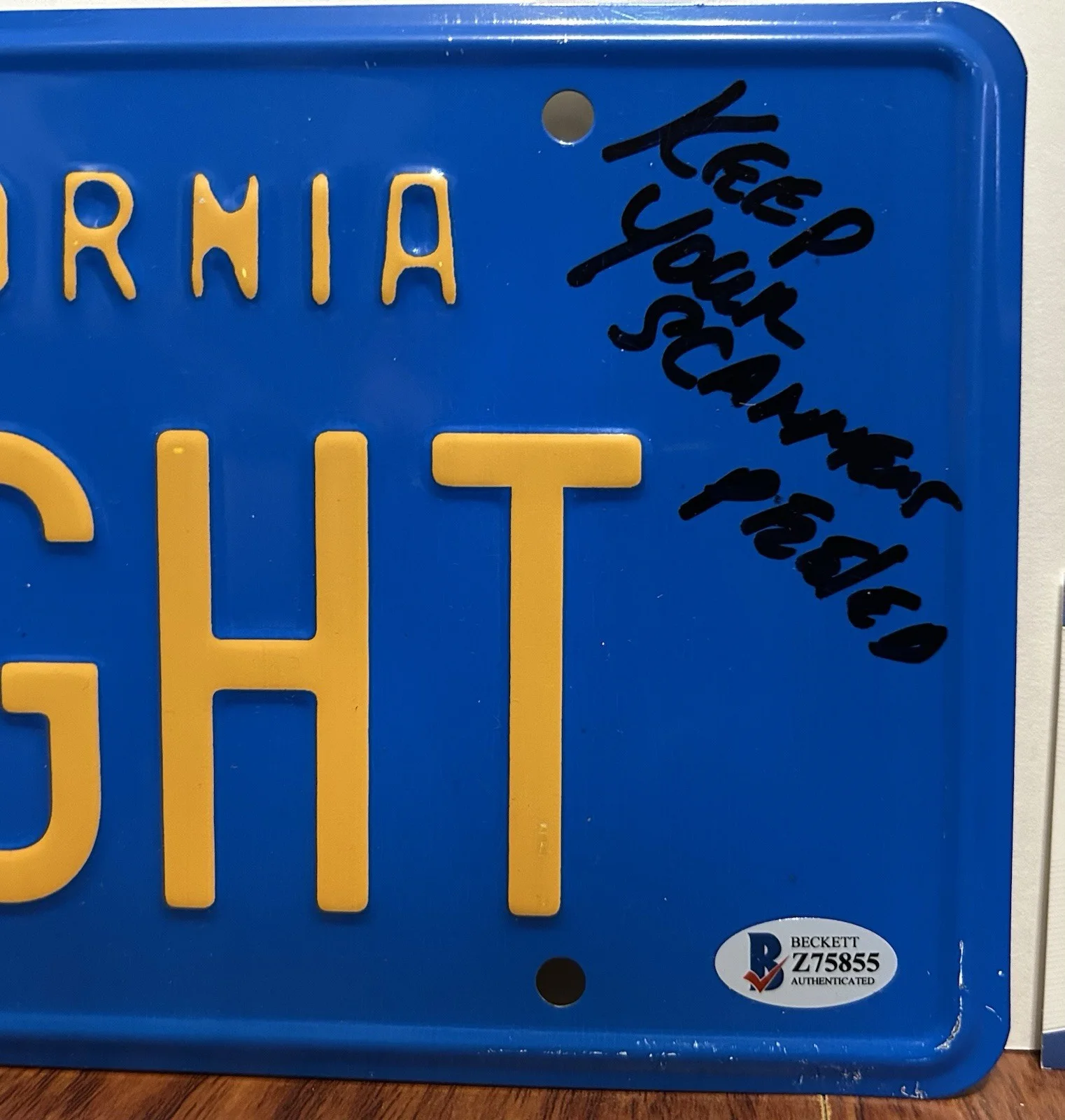 DAVID HASSELHOFF SIGNED KNIGHT RIDER SCANNERS QUOTE LICENSE PLATE BECKETT BAS, image 4