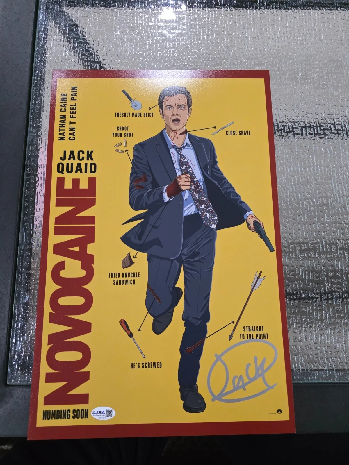 Jack Quaid — Jack Quaid Signed 12x18 Photo Movie Nococaine coa jsa