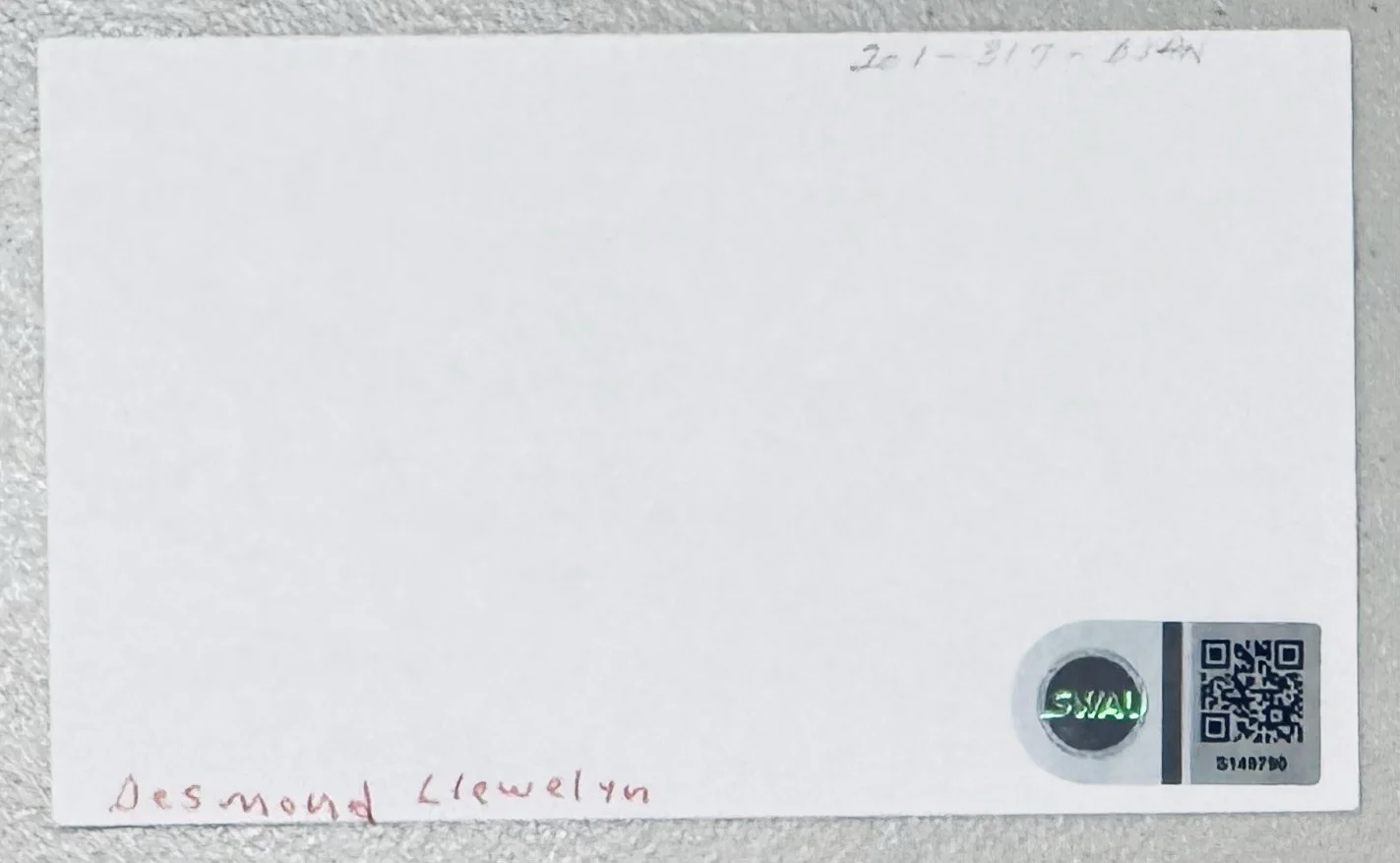 Desmond Llewelyn Signed Autographed 3x5 Card SWAU Authenticated James Bond Q, image 2