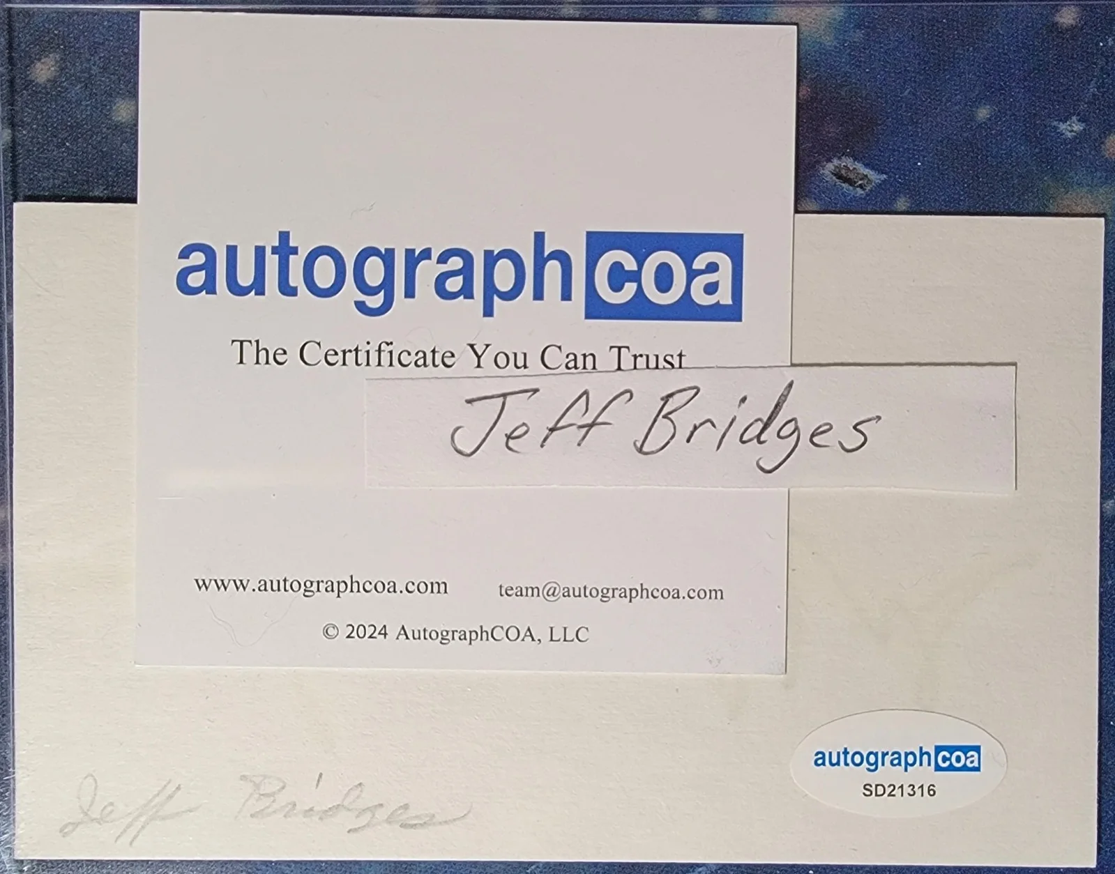 Jeff Bridges — Jeff Bridges Authentic Signed Index Card W/ACOA Starman Oldman The Dude Lebowski, image 2