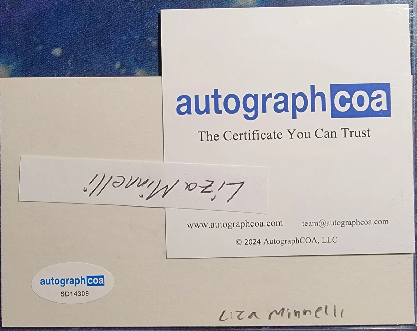 Liza Minnelli — Liza Minnelli Authentic Signed Index Card W/ ACOA Cabaret Arthur #2, image 2