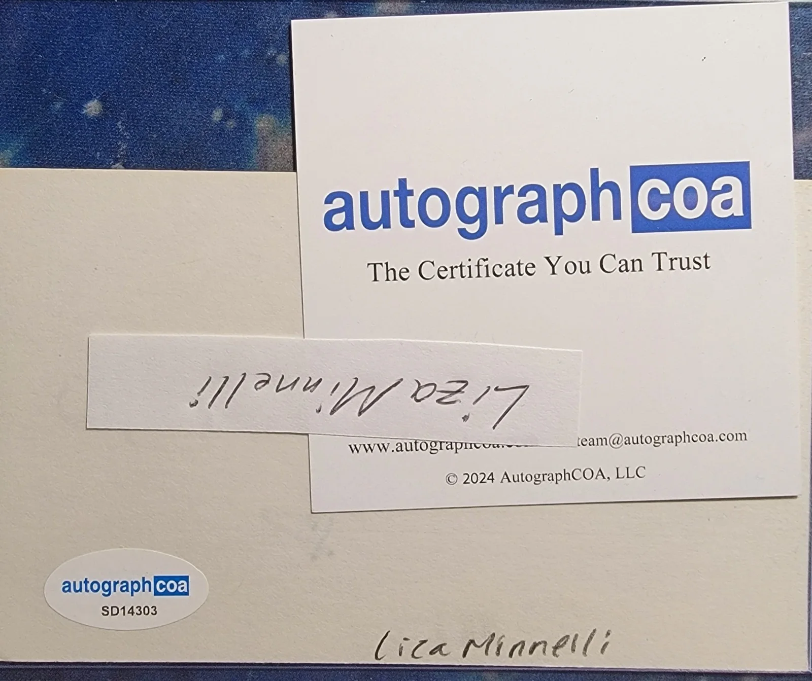 Liza Minnelli — Liza Minnelli Authentic Signed Index Card W/ ACOA Cabaret Arthur, image 2