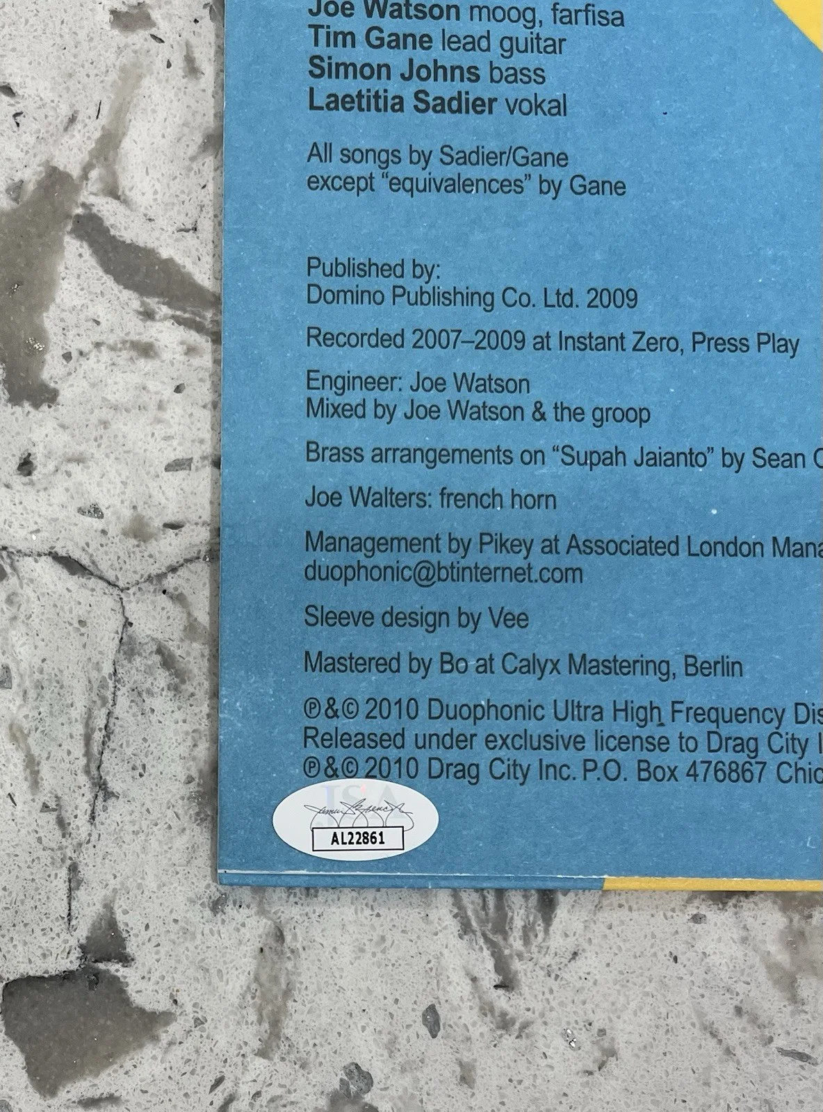 STEREOLAB Not Music Signed Auto Blue Vinyl JSA COA, изображение 4