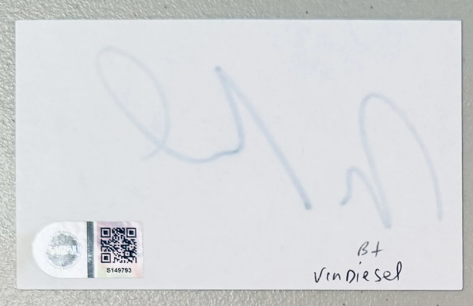 Vin Diesel Signed Autographed 3x5 Card SWAU Authenticated Fast & Furious Groot, изображение 2