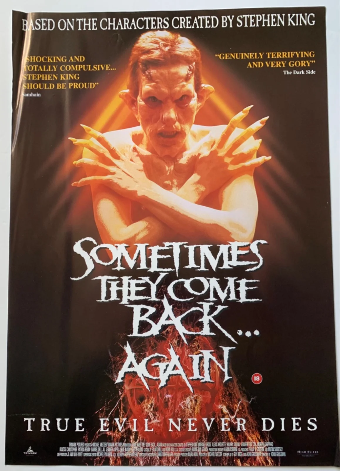 SOMETIMES THEY COME BACK AGAIN / VINTAGE HORROR VIDEO FILM POSTER 1990’S BRITISH, image 3