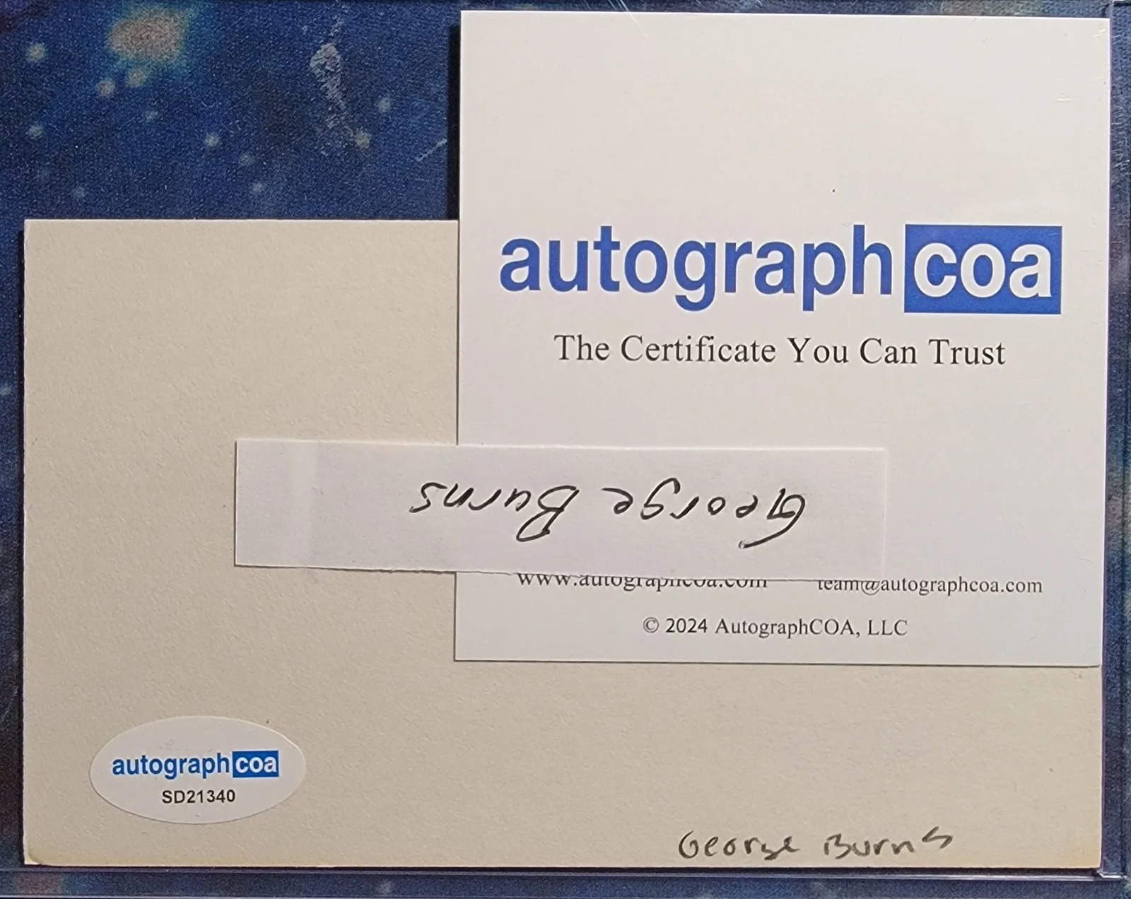 George Burns — George Burns Authentic Signed Index Card W/ ACOA Oh God, image 2