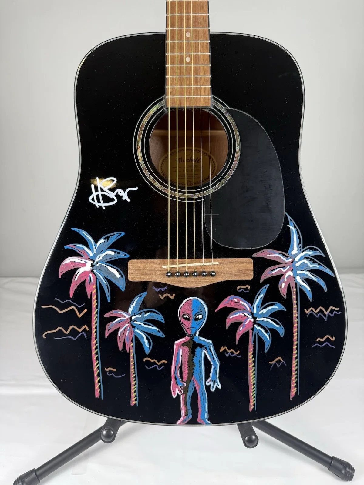 Ballyhoo Howi Spangler Hand Drawn Artwork Autographed Acoustic Guitar Black, изображение 2