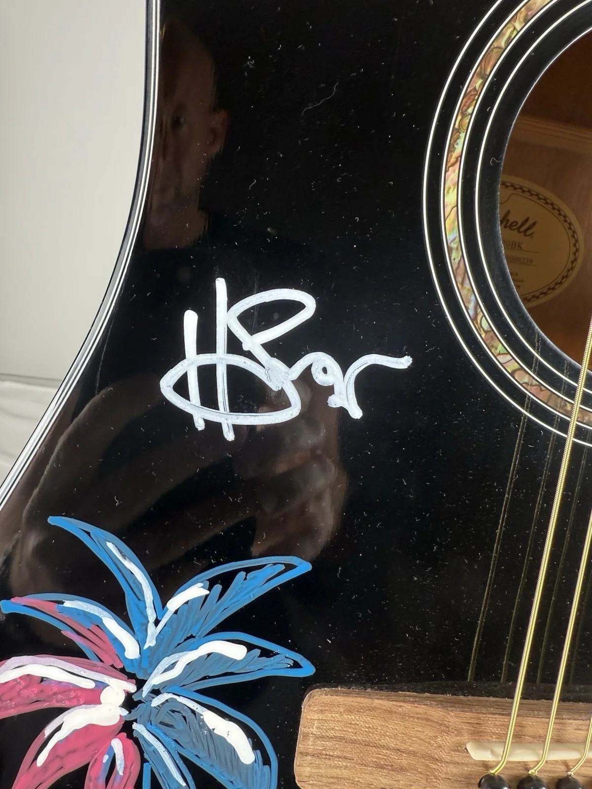 Ballyhoo Howi Spangler Hand Drawn Artwork Autographed Acoustic Guitar Black, изображение 3