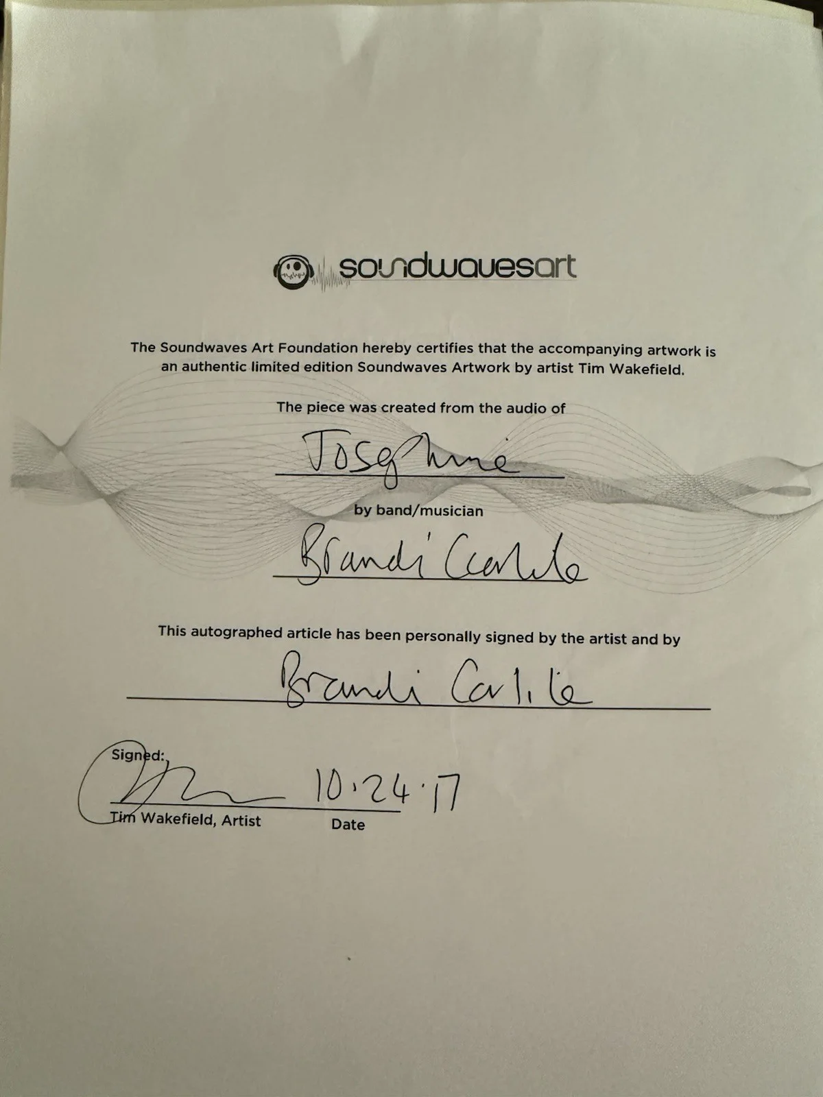 Brandi Carlile Hand Signed Art Made From The Soundwaves For Josephine 44/50, изображение 5