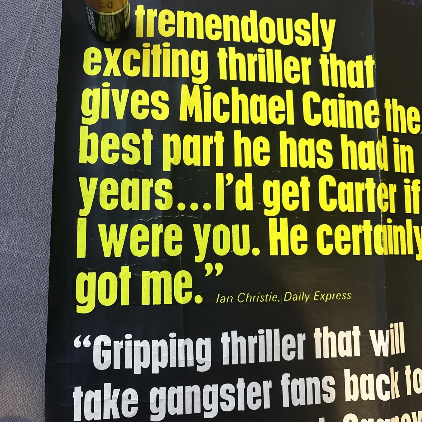 GET CARTER 1971 RARE ORIGINAL UK QUAD FILM MOVIE POSTER REVIEWS MICHAEL CAINE, изображение 2
