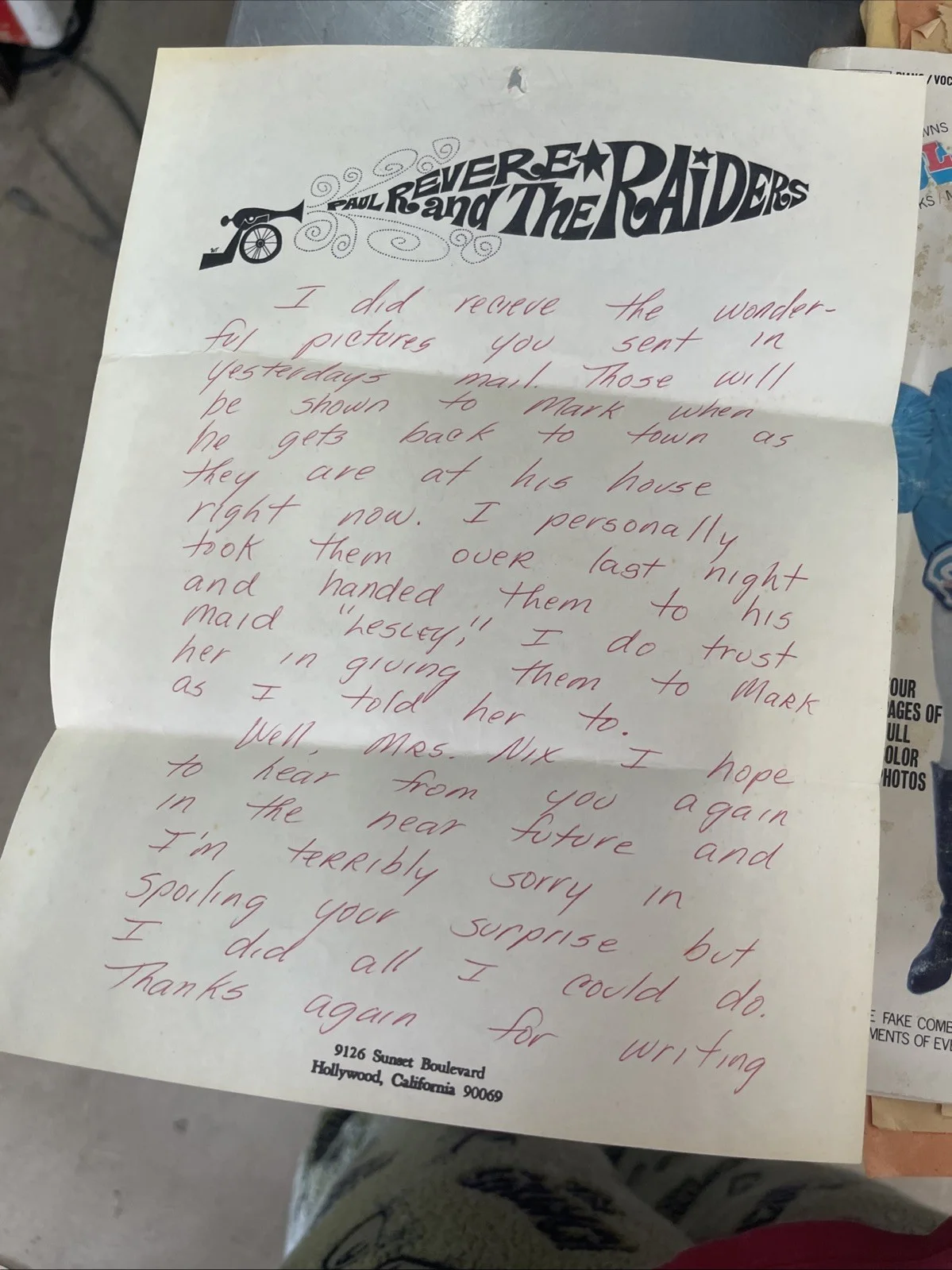 1967 letter Sign By Jim Johnson Paul Revere and The Raiders Manager description, изображение 2
