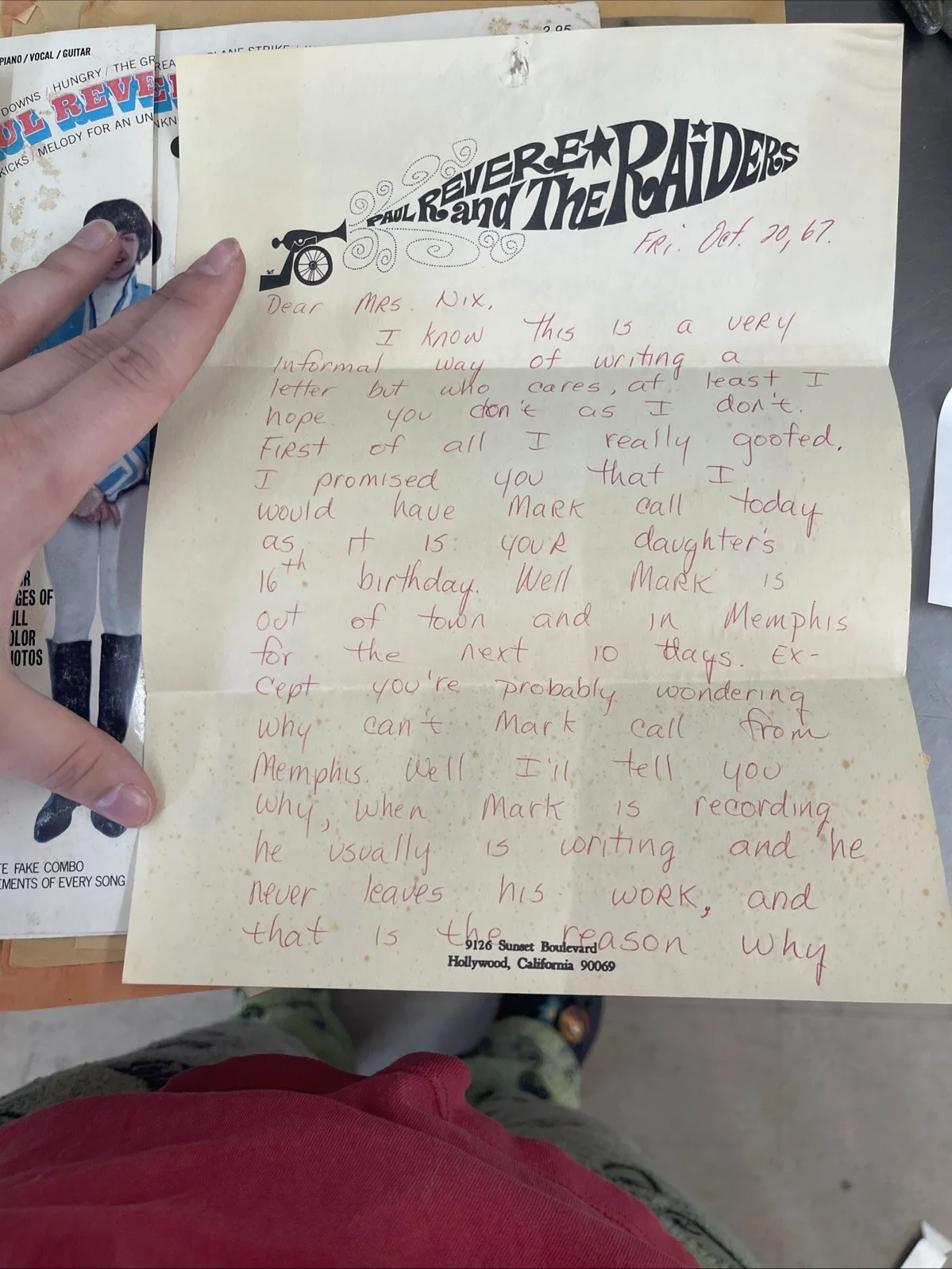 1967 letter Sign By Jim Johnson Paul Revere and The Raiders Manager description, изображение 4