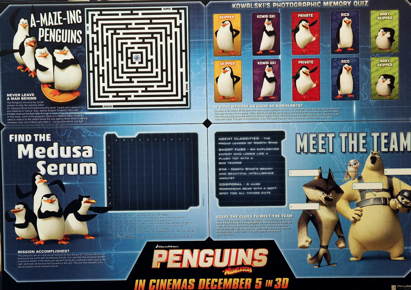 PENGUINS OF MADAGASCAR FILM POSTER / ACTIVITY SHEETS X 2 - A3 SIZE, изображение 2