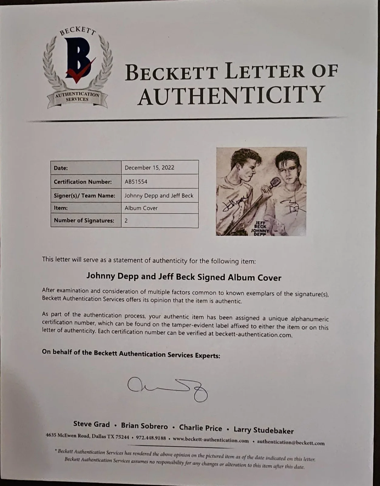 Jeff Beck and Johnny Depp 18 Signed Album Beckett LOA, image 3