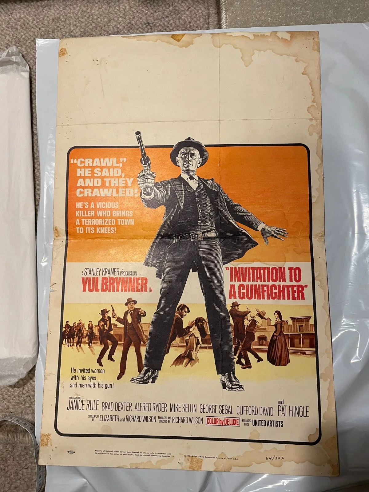 Invitation To A Gunfighter Movie Film Poster 22x14" Yul Brynner Western Cowboy, изображение 2