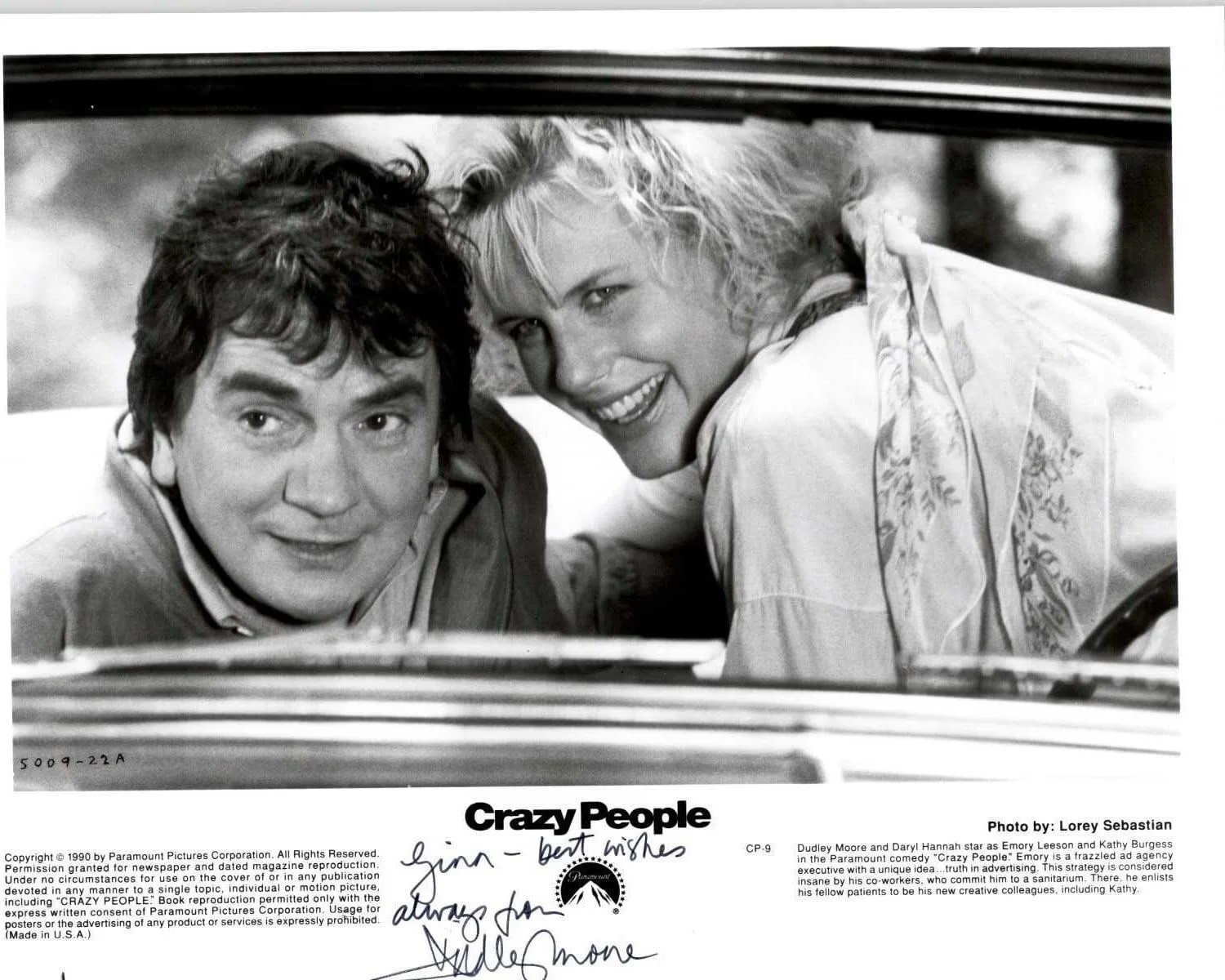 Dudley Moore — Dudley Moore Signed Autographed "Crazy People" Glossy 8x10 Photo "To Gina"