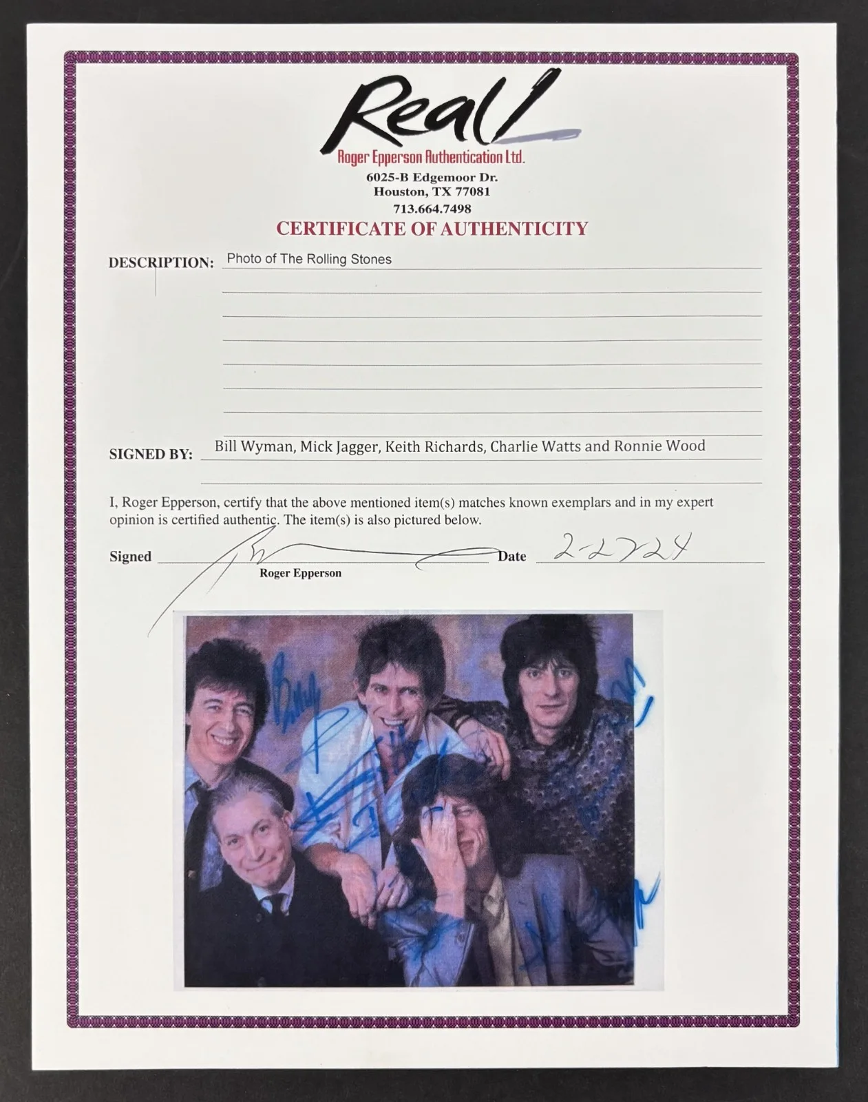 Rolling Stones Signed 8x10 Photo Mick Jagger Keith Richards +3 REAL Epperson LOA, image 2