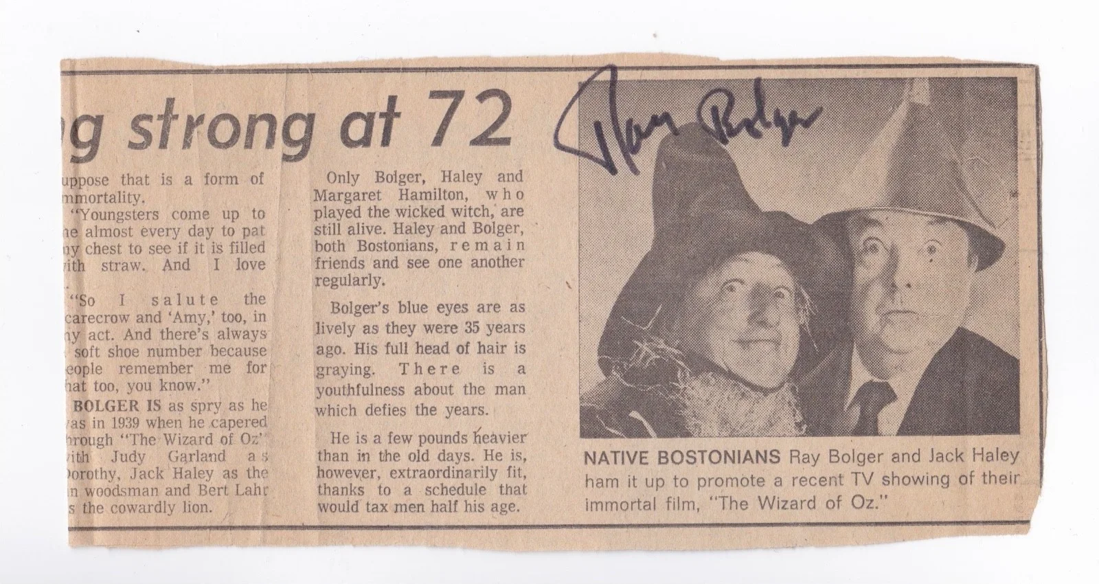 Ray Bolger — Ray Bolger Signed Newspaper Clipping with Jack Haley, image 2