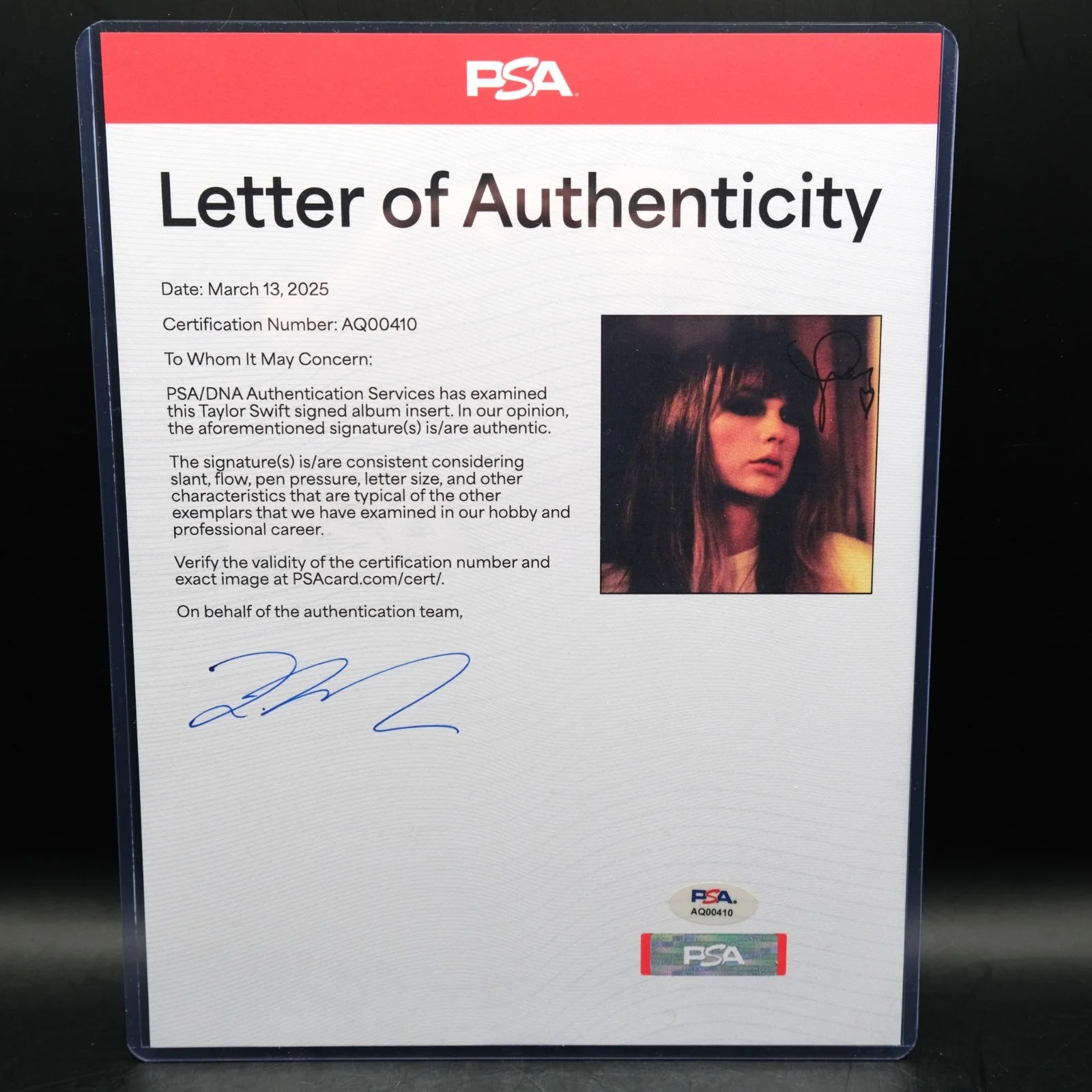 Taylor Swift Signed Midnights Jade Green Vinyl Heart Frame Autograph PSA/DNA LOA, image 3