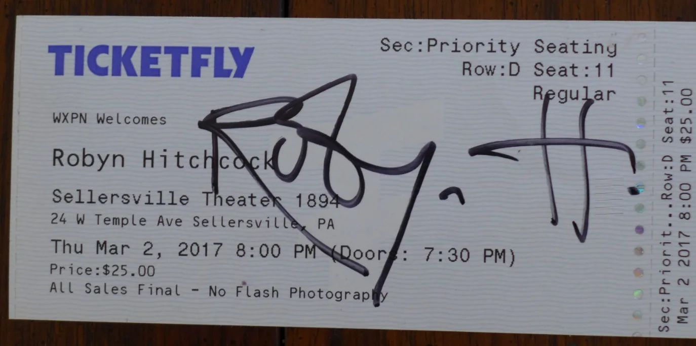 ROBYN HITCHCOCK - AUTOGRAPHED 2017 CONCERT POSTER AND TICKET STUB SHOW SIGNED, image 3