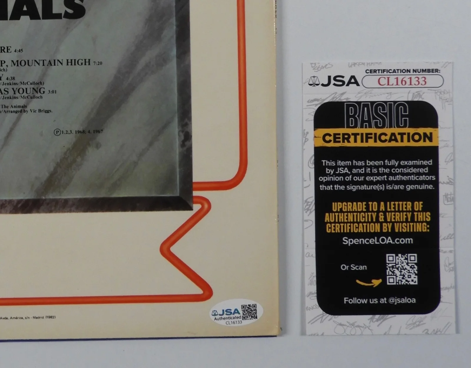 Eric Burdon JSA Signed Autograph Album Record LP Vinyl Musica Rock Animals, изображение 3
