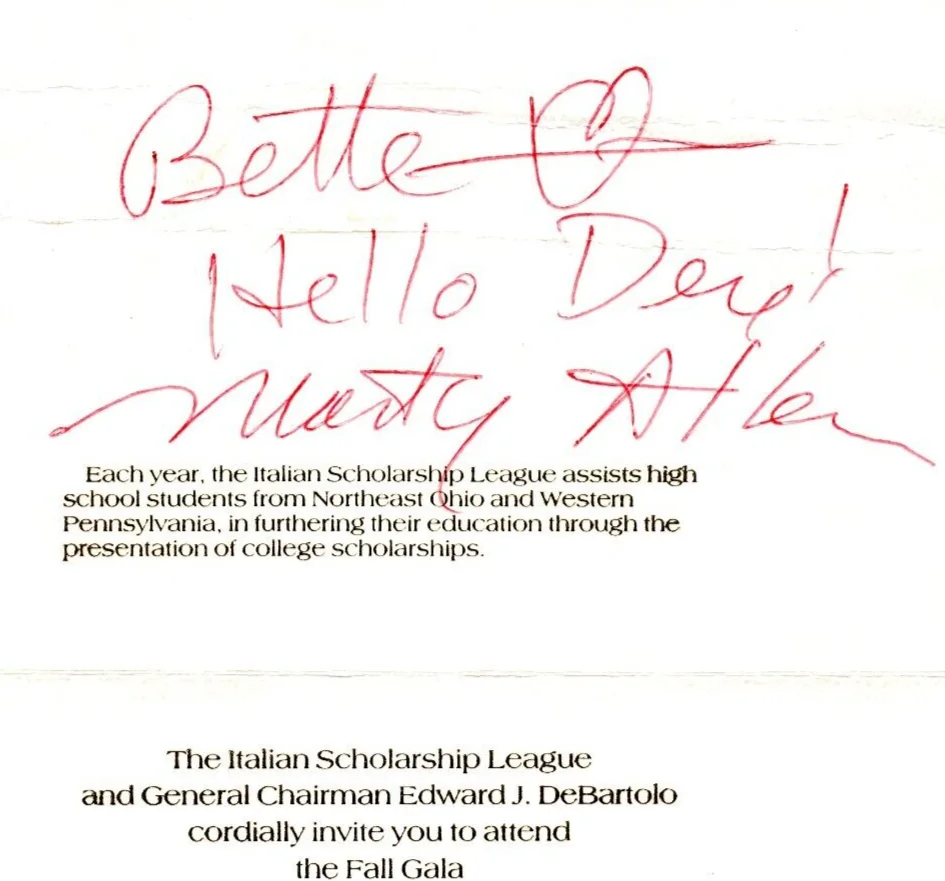 Marty Allen — Marty Allen Comedian Autographed Signed Italian Scholarship Fall Gala Invitation
