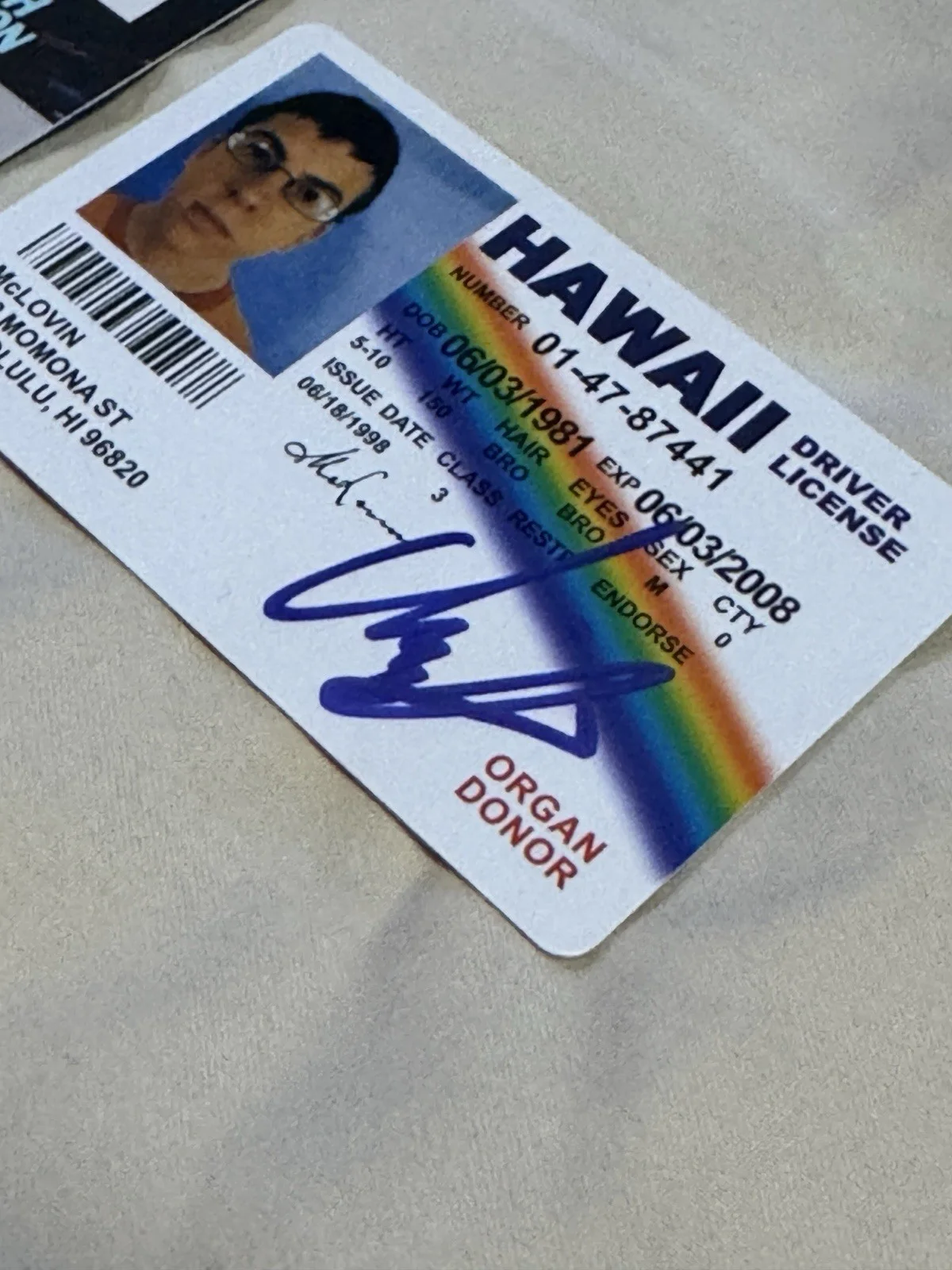 Christopher Mintz-Plasse — Superbad: McLovin Driver’s License Christopher Mintz-Plasse Signed ~Official Pix, image 2