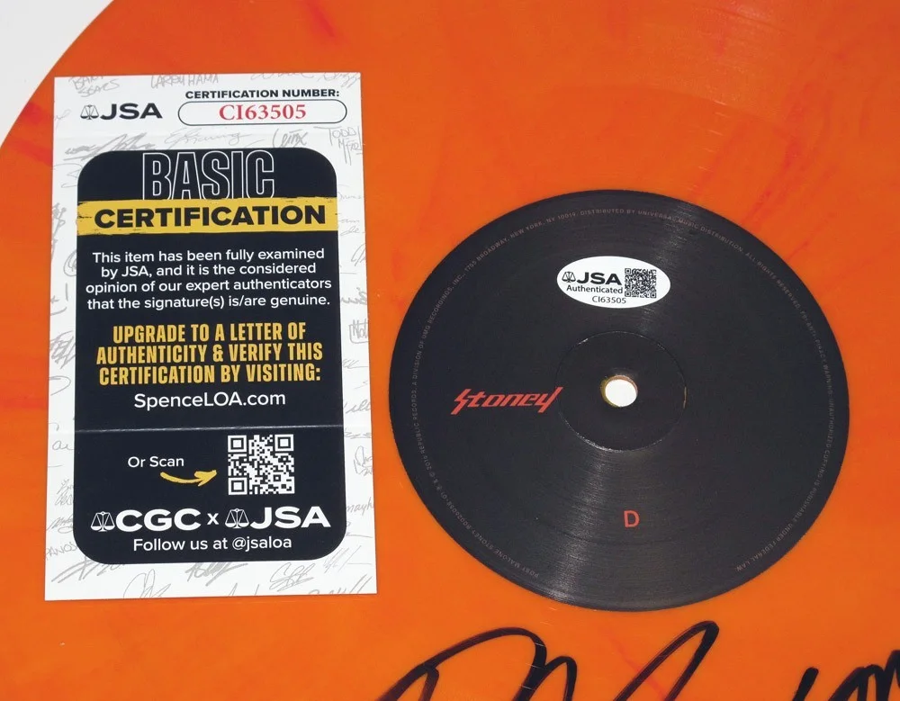 Post Malone — POST MALONE signed "STONEY" Orange Vinyl Record EX PROOF Congratulations Ins JSA, image 3