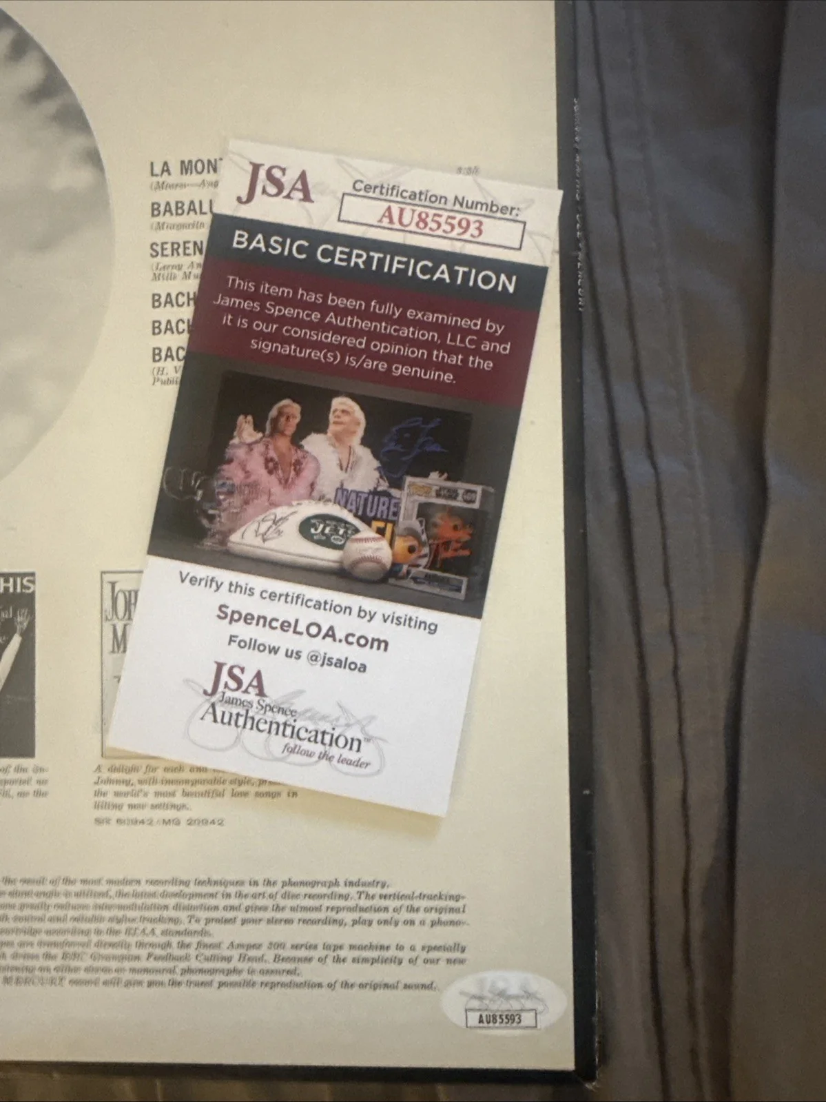 JOHNNY MATHIS SINGER SIGNED AUTOGRAPHED OLE VINYL RECORD JSA Certified, image 3